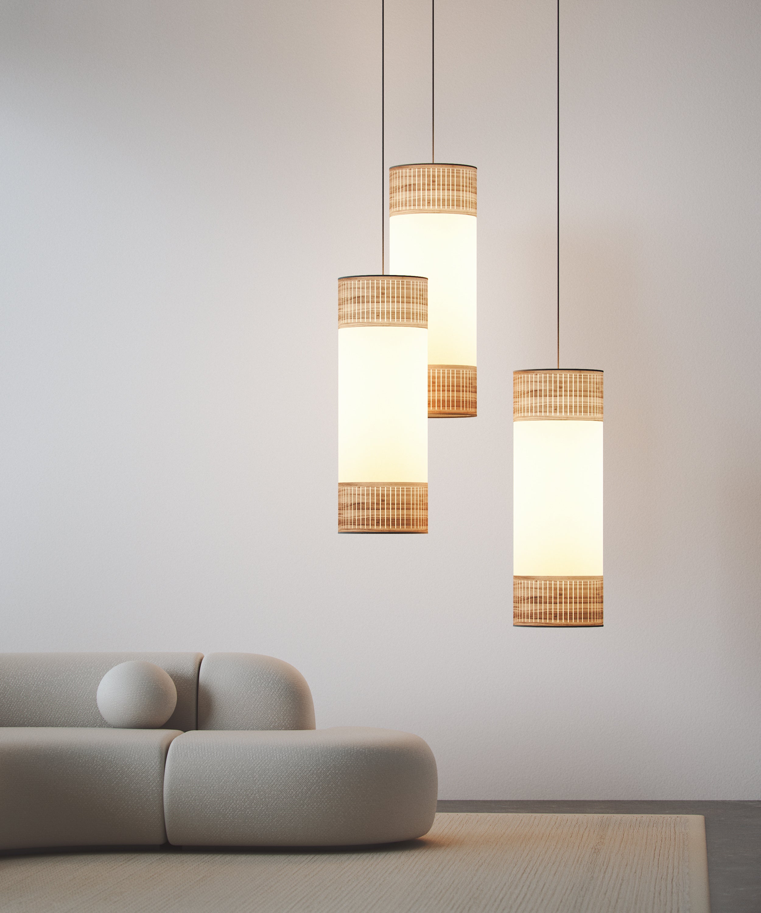 TAMIZ Pendant Lamp in White with Walnut Wood
