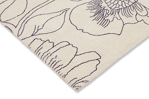 Koberec LINEAR FLORAL MODRÁ zlomená biela