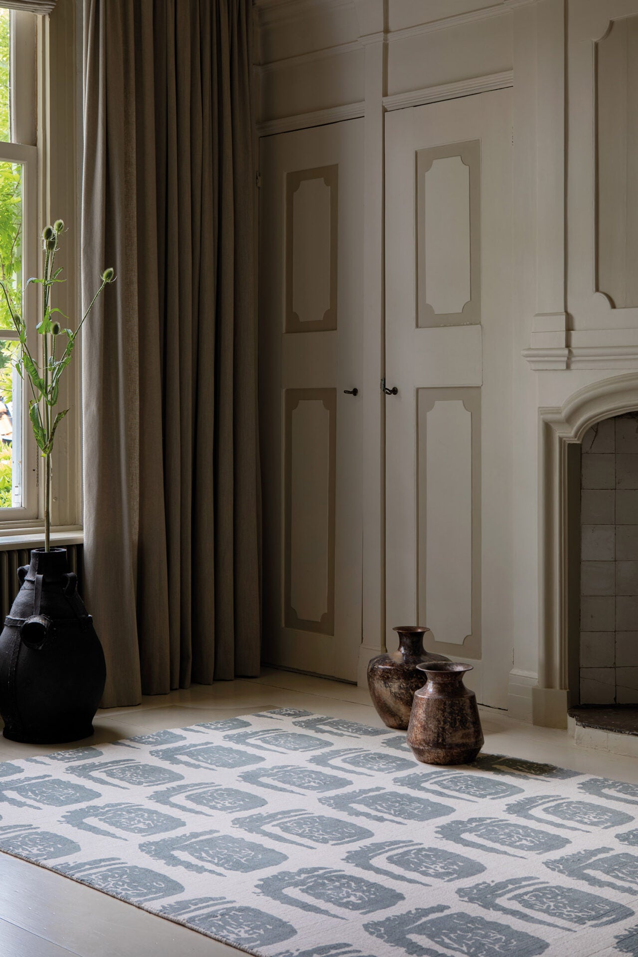 Woodblock rug gray beige-gray