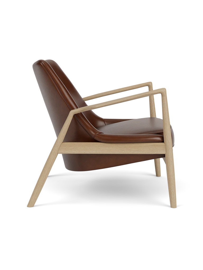 Fotel THE SEAL hnedá koža s dubovou základňou