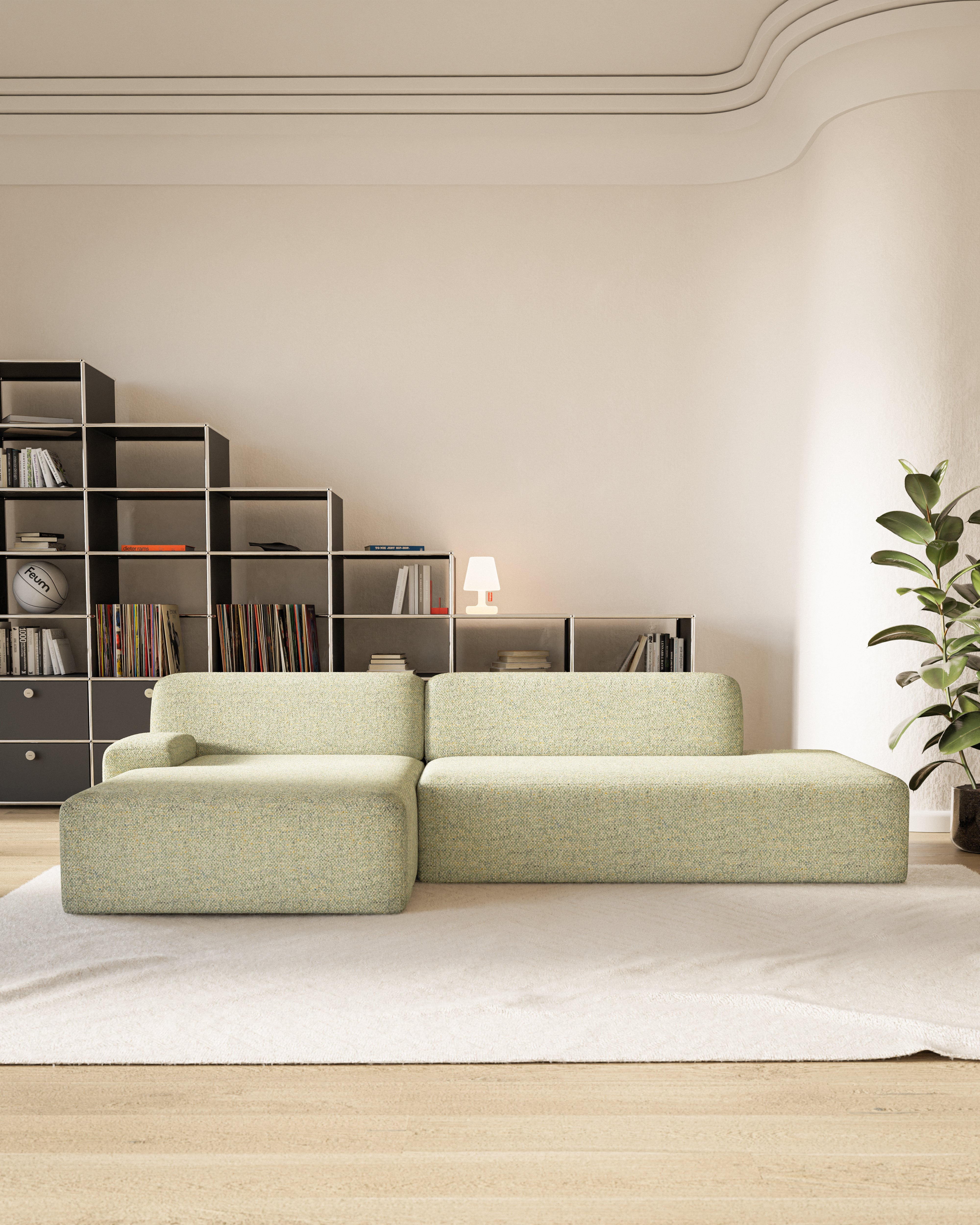 Open left-sided modular corner sofa UMI light green