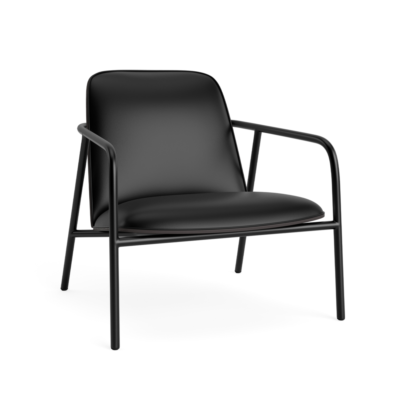 Čalúnené kreslo PAD LOW čierne s jaseňovým dyhou a čiernym podstavcom