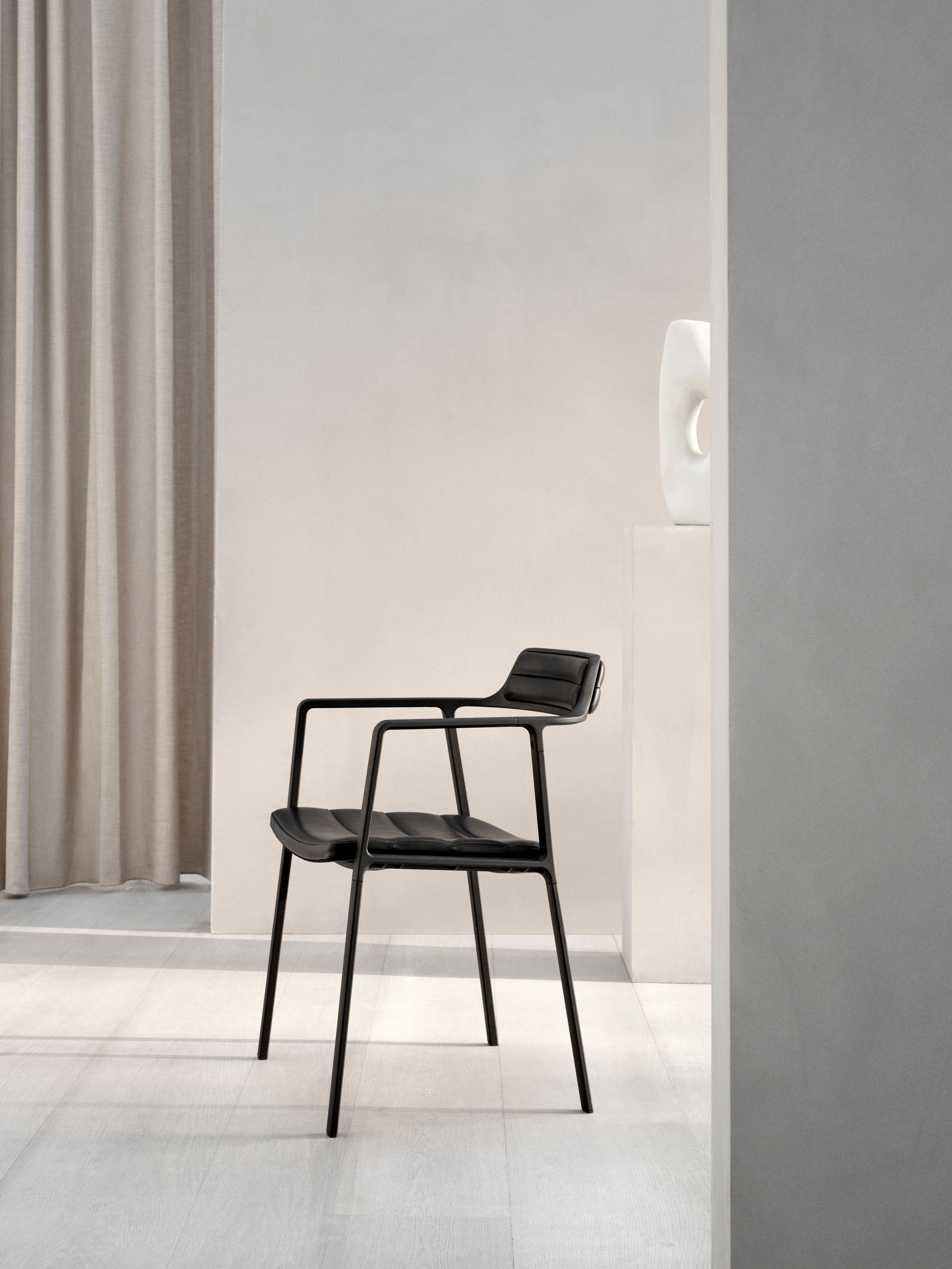 Chair 451 black leather with black metal base