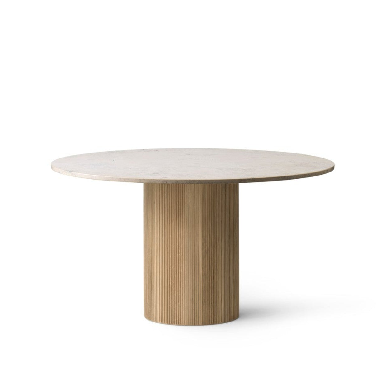 Round Table CABIN with a light oak base and a gray limestone top