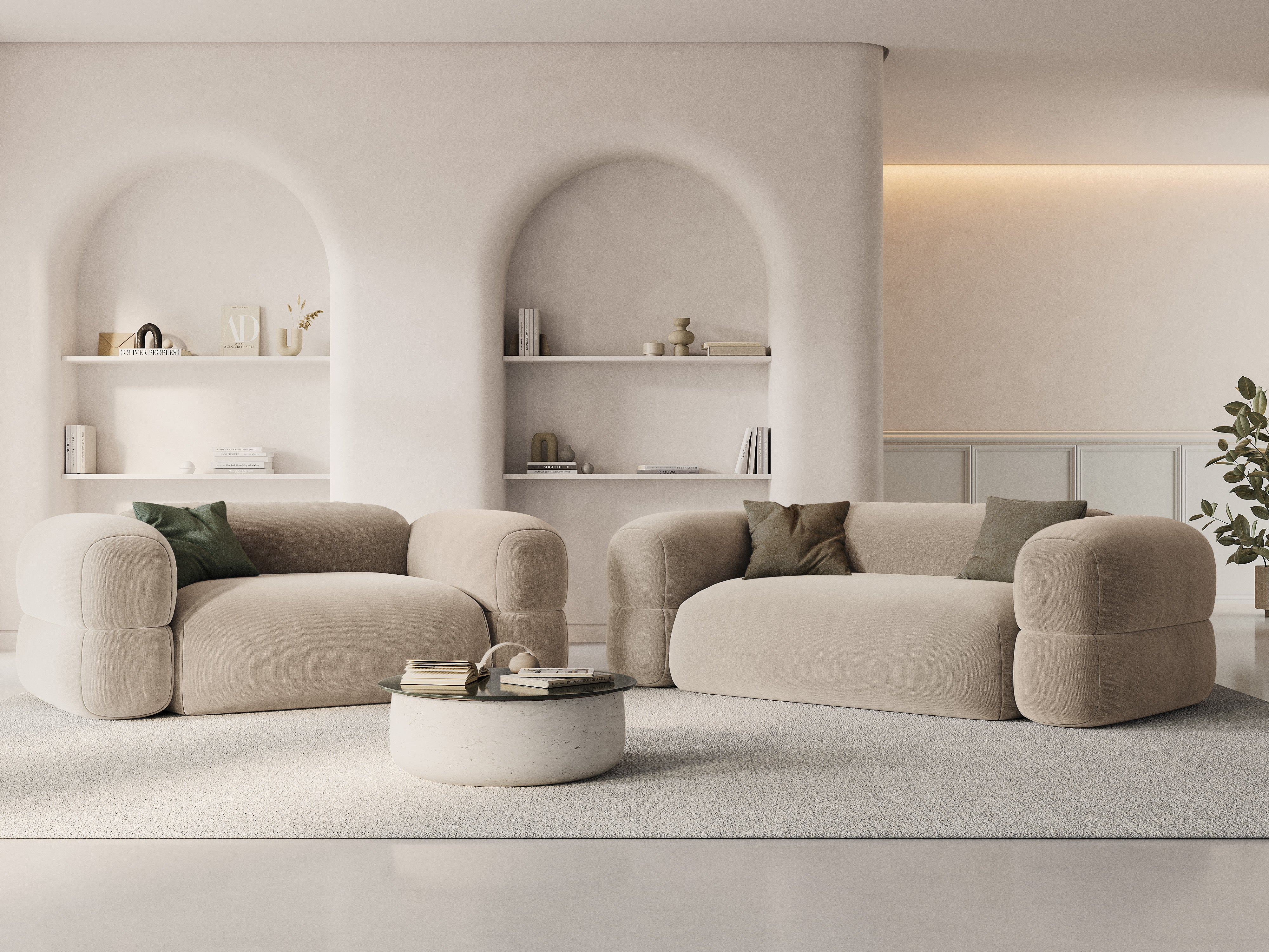 Sofa z jemného velúru 3-miestna ROGER svetlo béžová