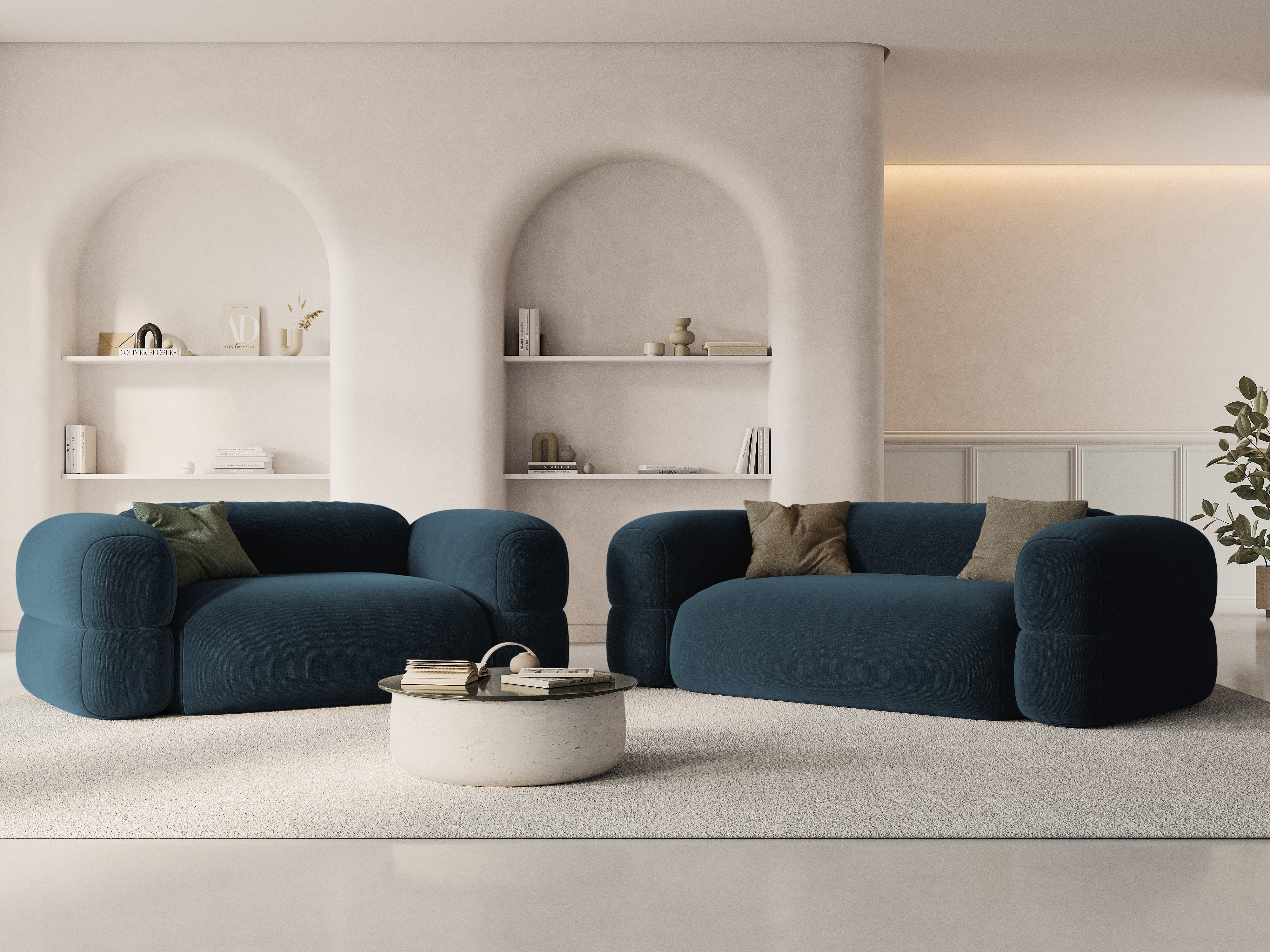 Sofa z jemného velúru 3-miestna ROGER modrá petrol