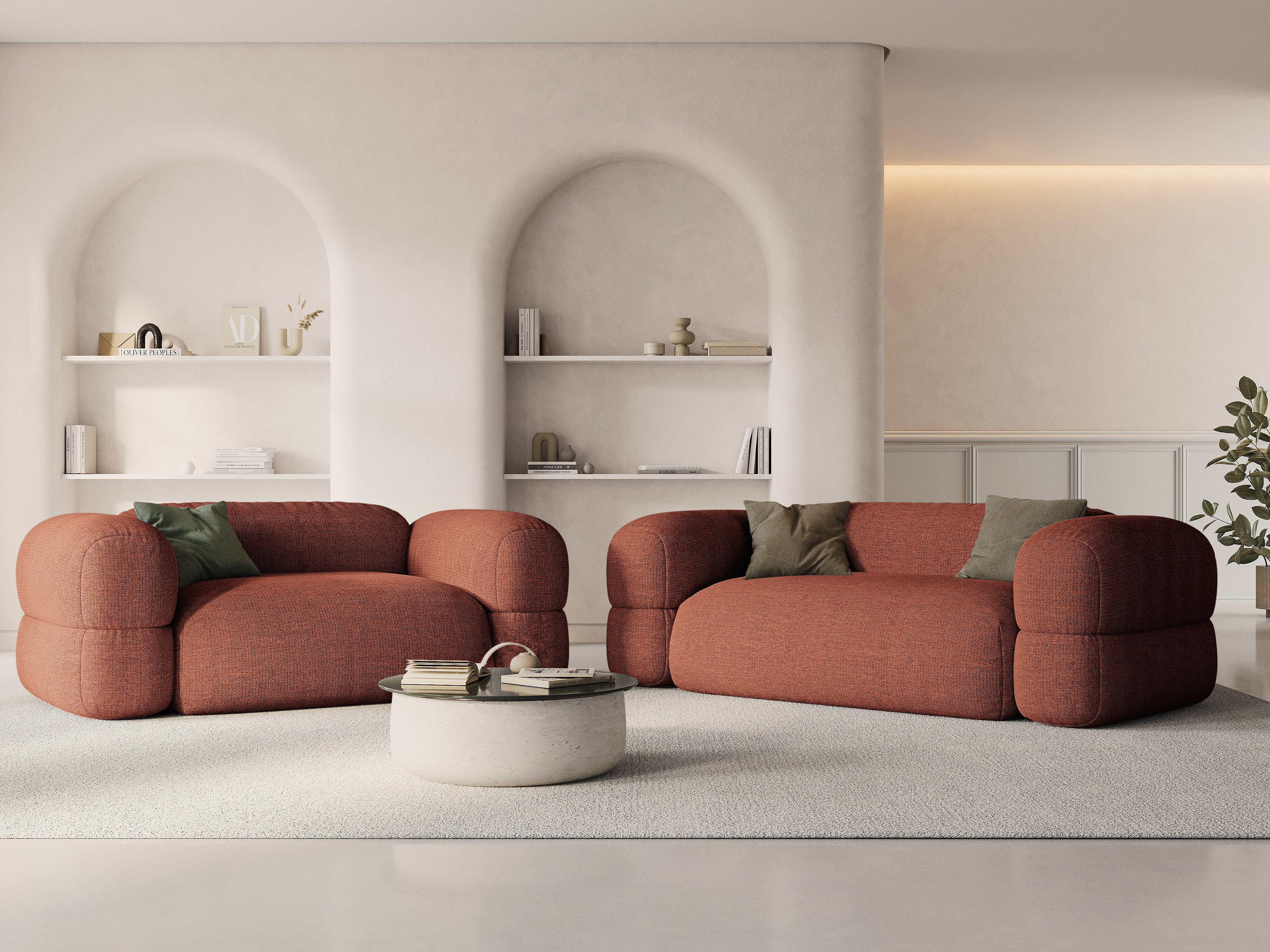 3-seater Sofa ROGER coral chenille