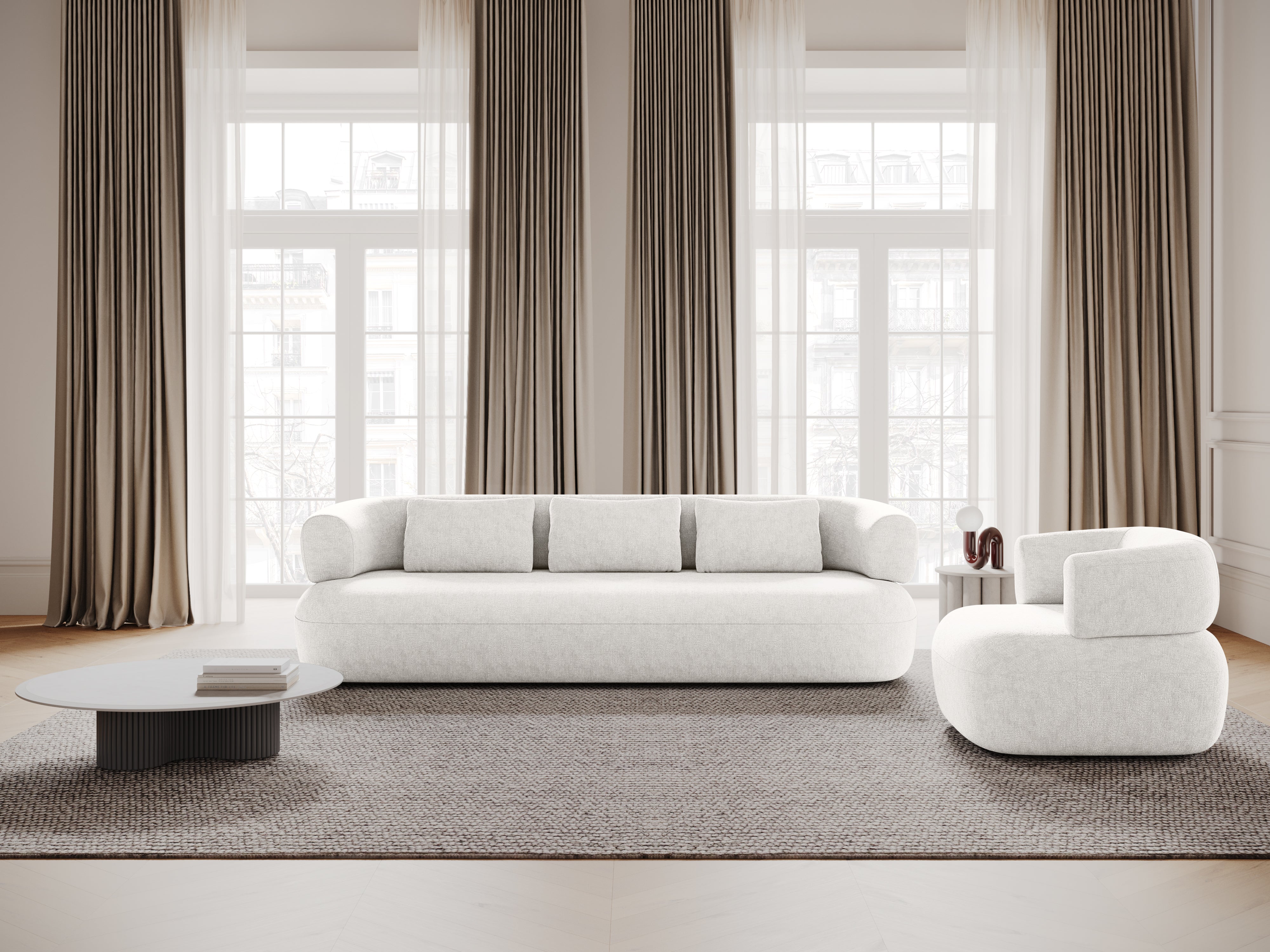 Sofa pre 3,5 osoby ALDRIN svetlo béžový šenil