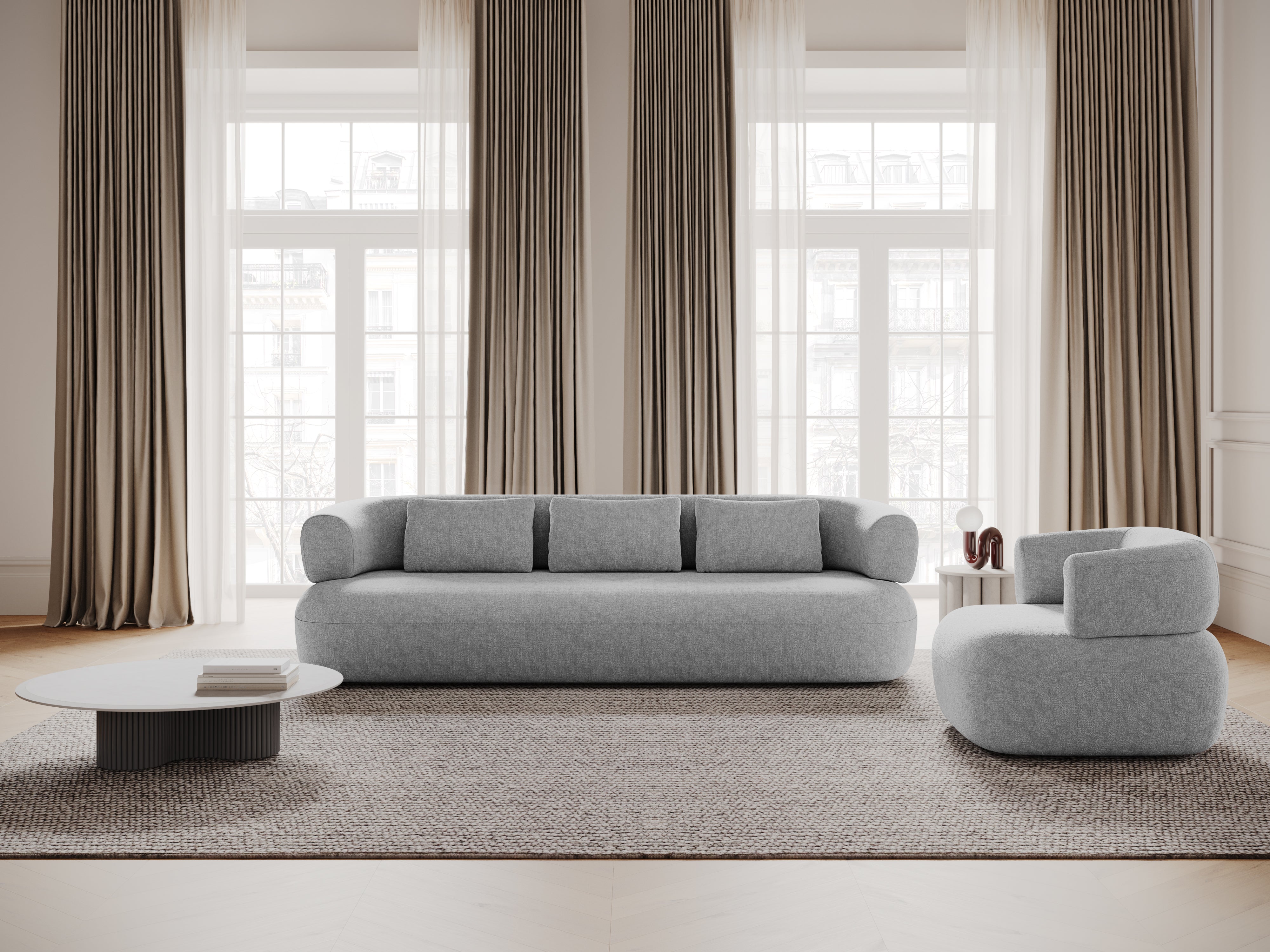 Sofa pre 3,5 osoby ALDRIN šedý s zamatom