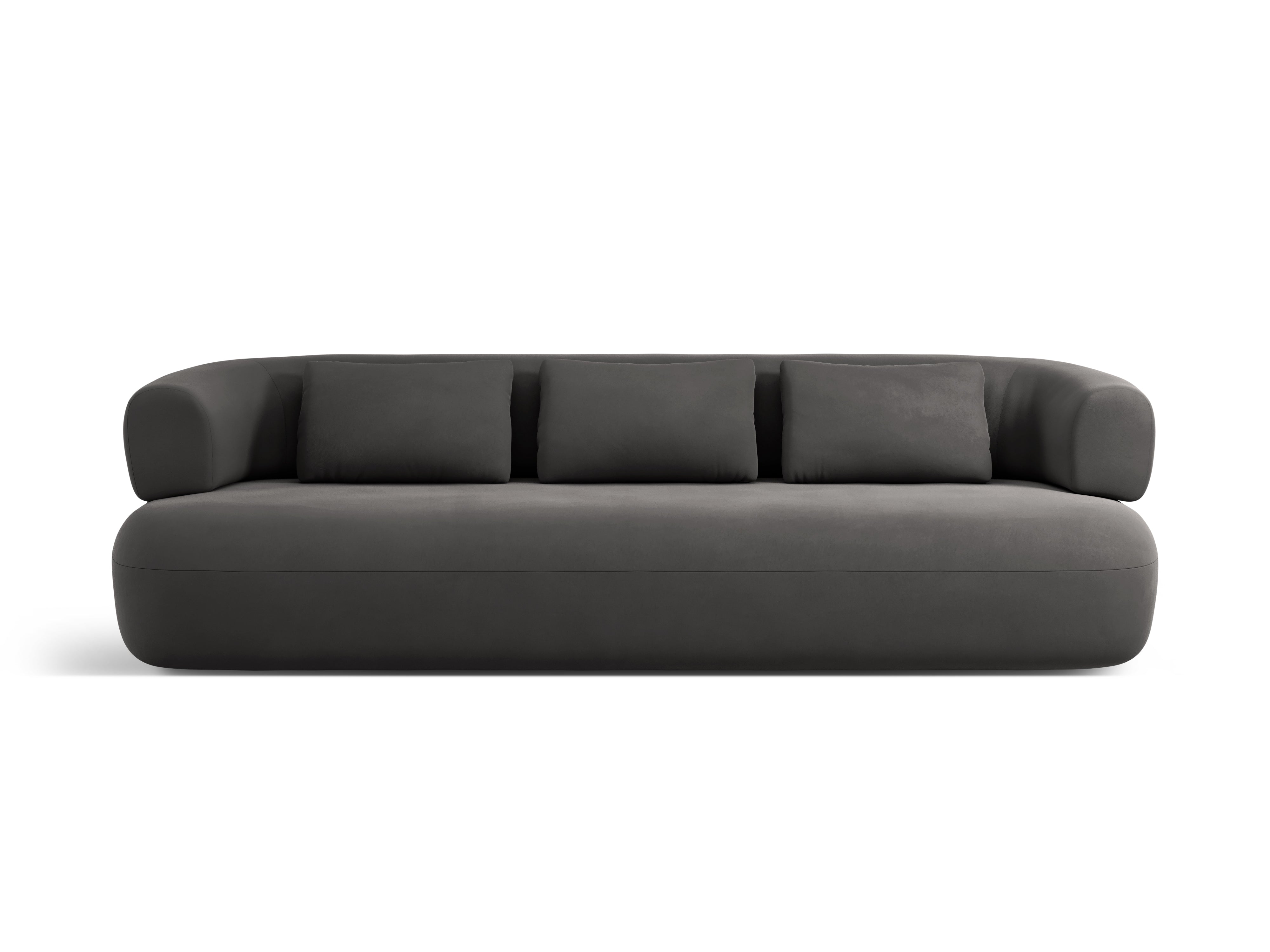 Sofa z jemného aksamitného materiálu pre 4 osoby ALDRIN v tmavosivej farbe.
