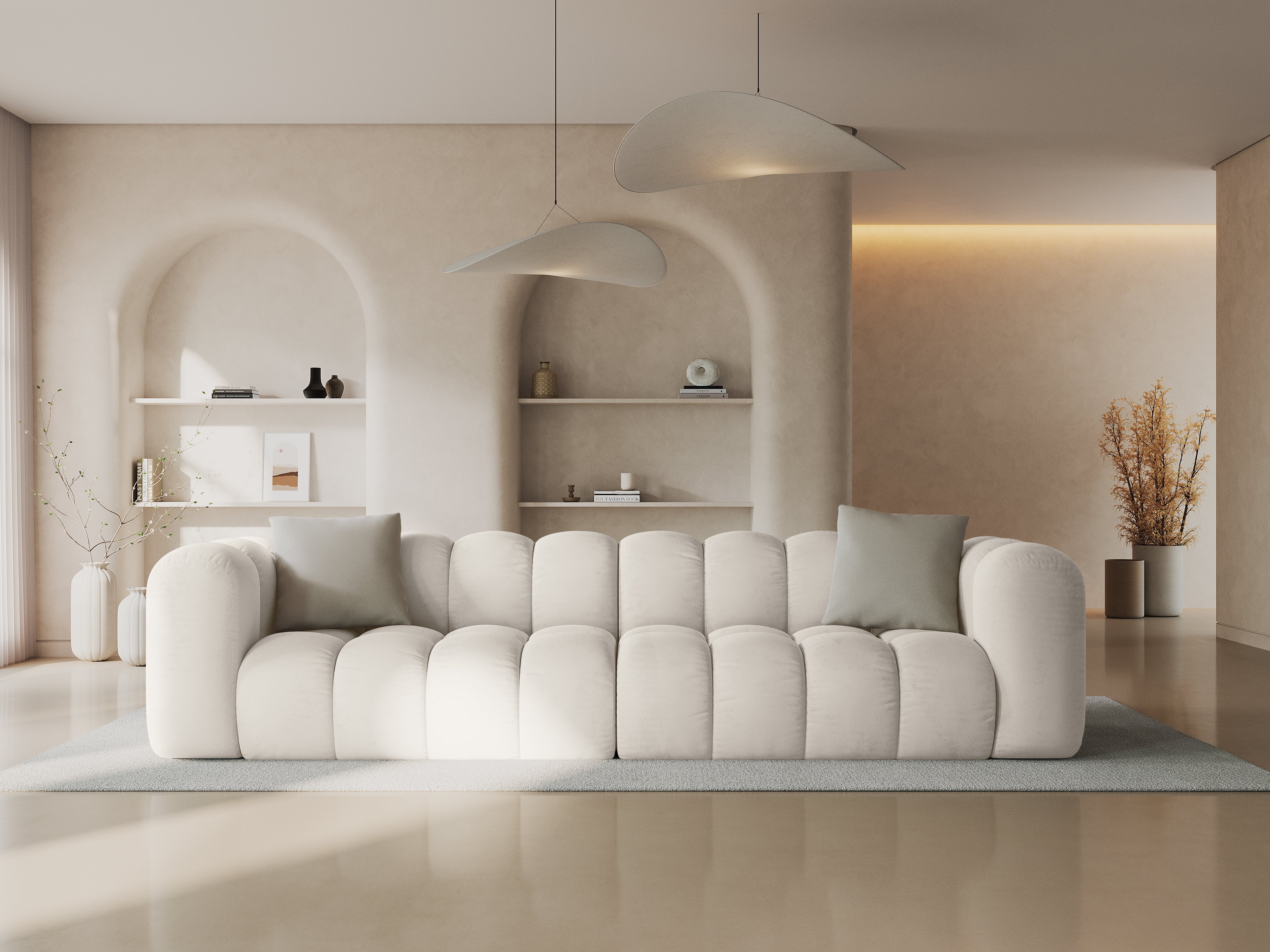 Sofa aksamitna 4-osobowa HALLEY jasnobeżowy