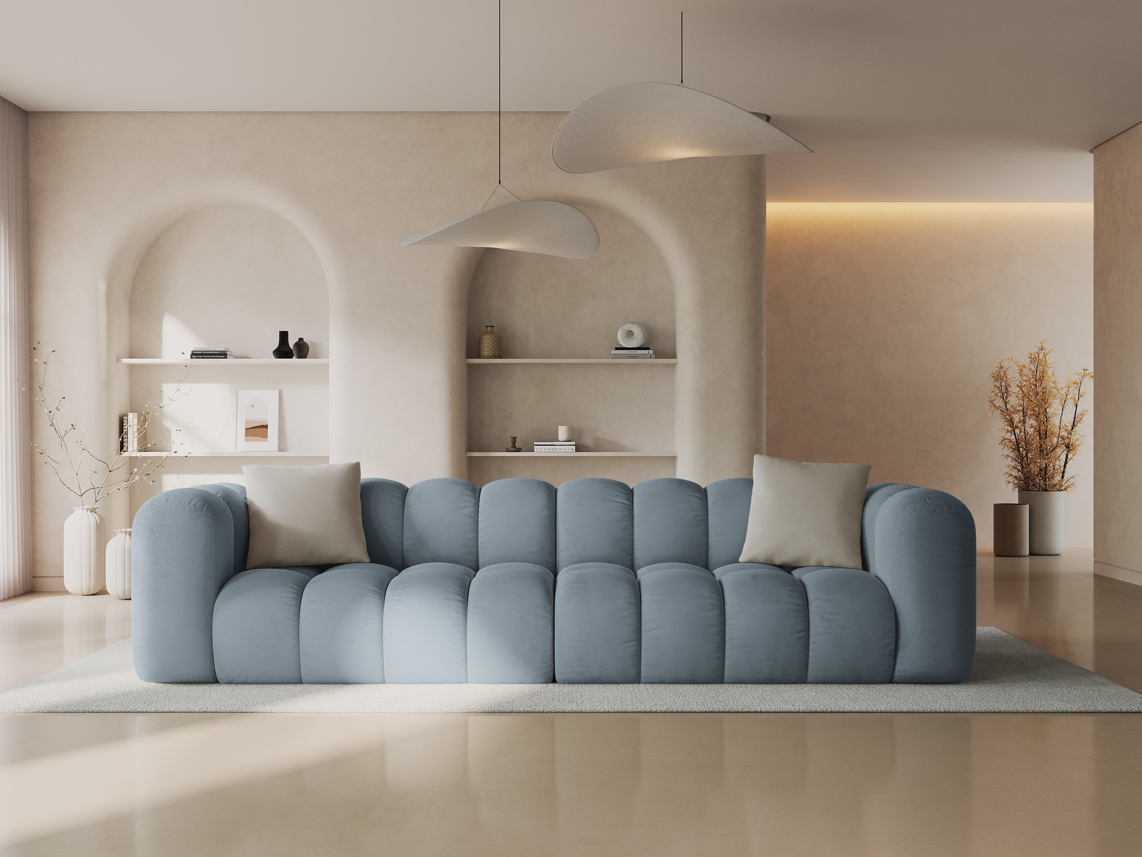 Sofa z jemného velúru pre 4 osoby HALLEY svetlomodrá