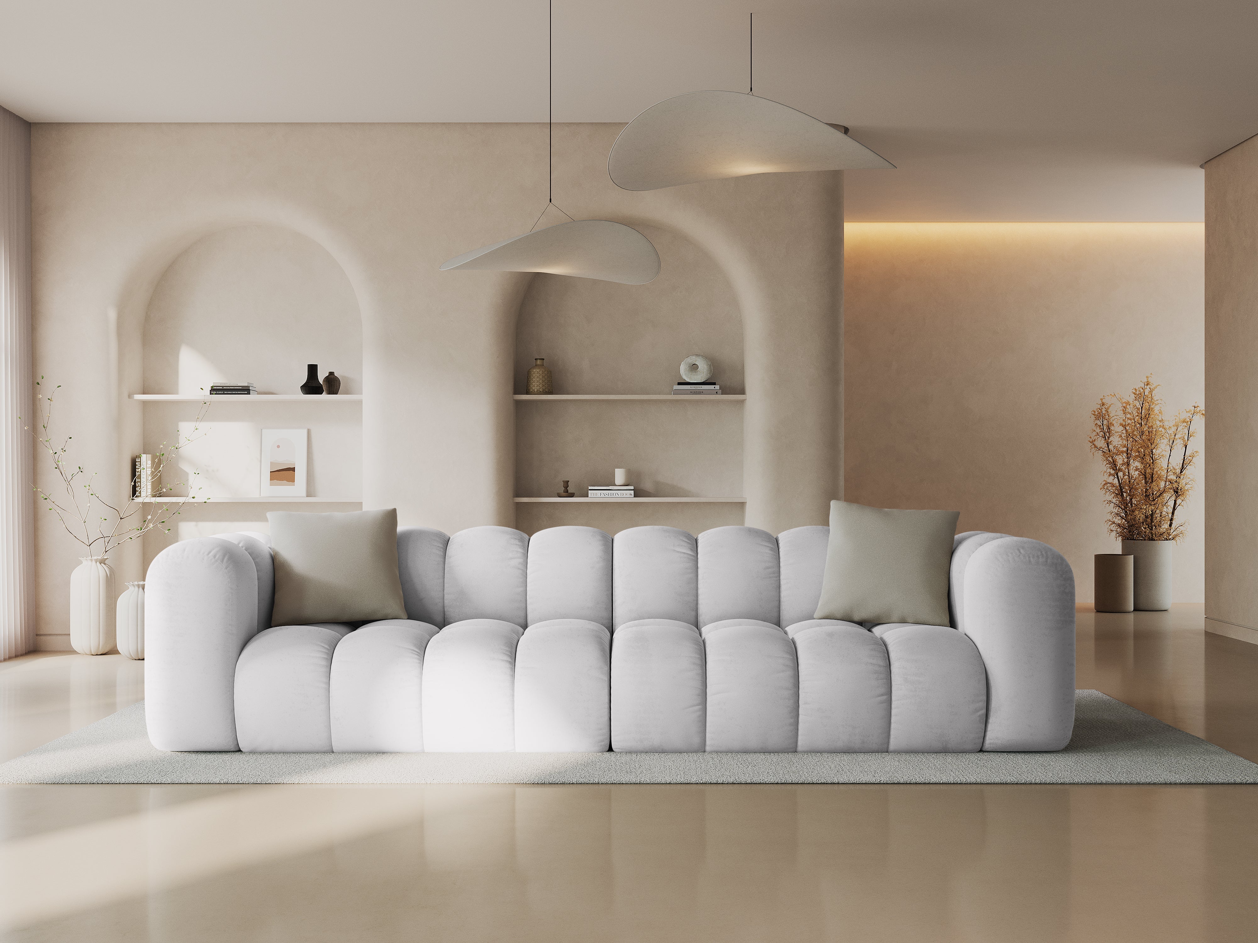 Sofa z jemného velúru pre 4 osoby HALLEY strieborná