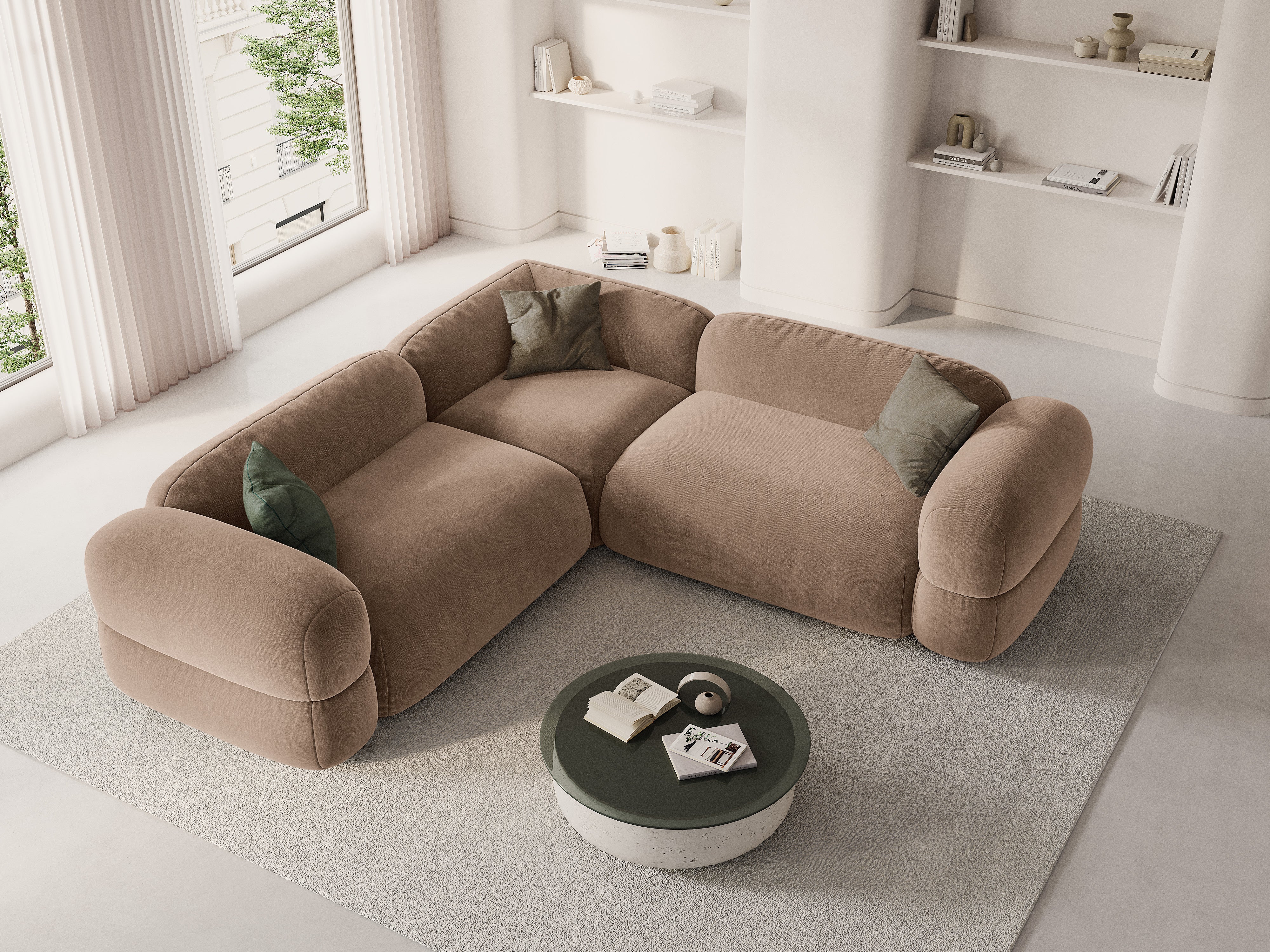 Symmetrical Velvet Corner Sofa ROGER Dark Beige