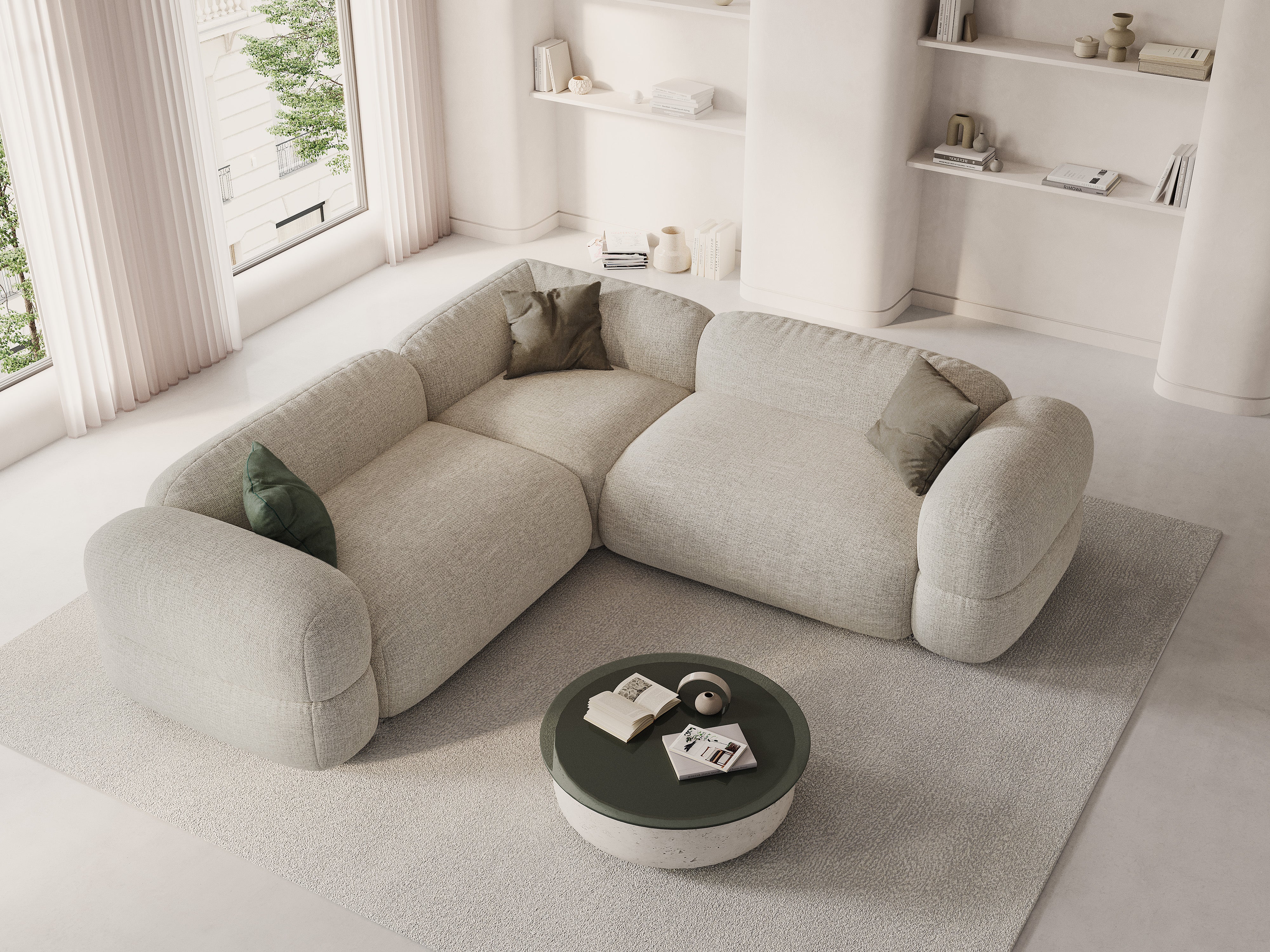 Symmetrical Corner Sofa ROGER Beige Chenille