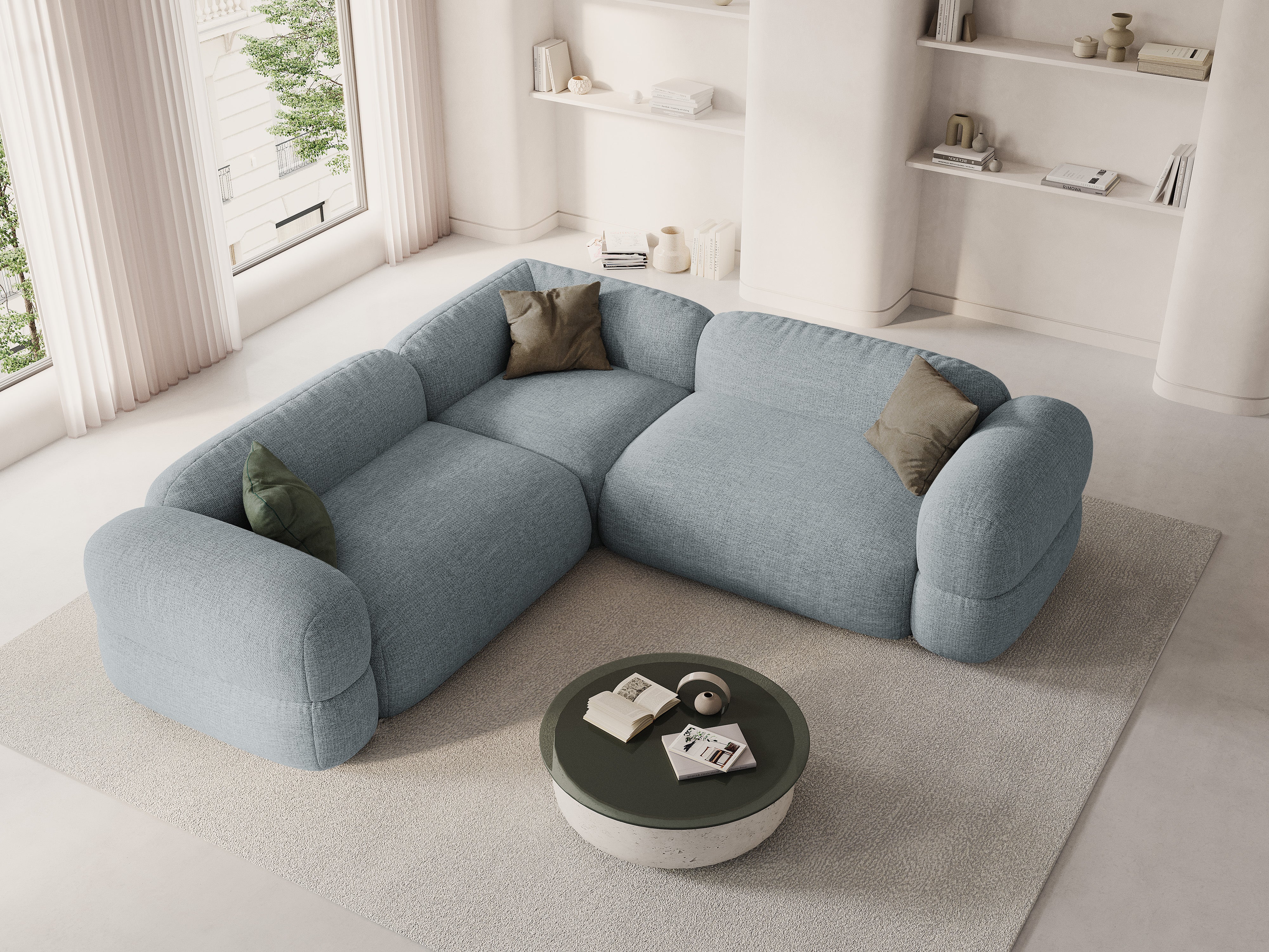 Symmetrical Corner Sofa ROGER Blue Chenille