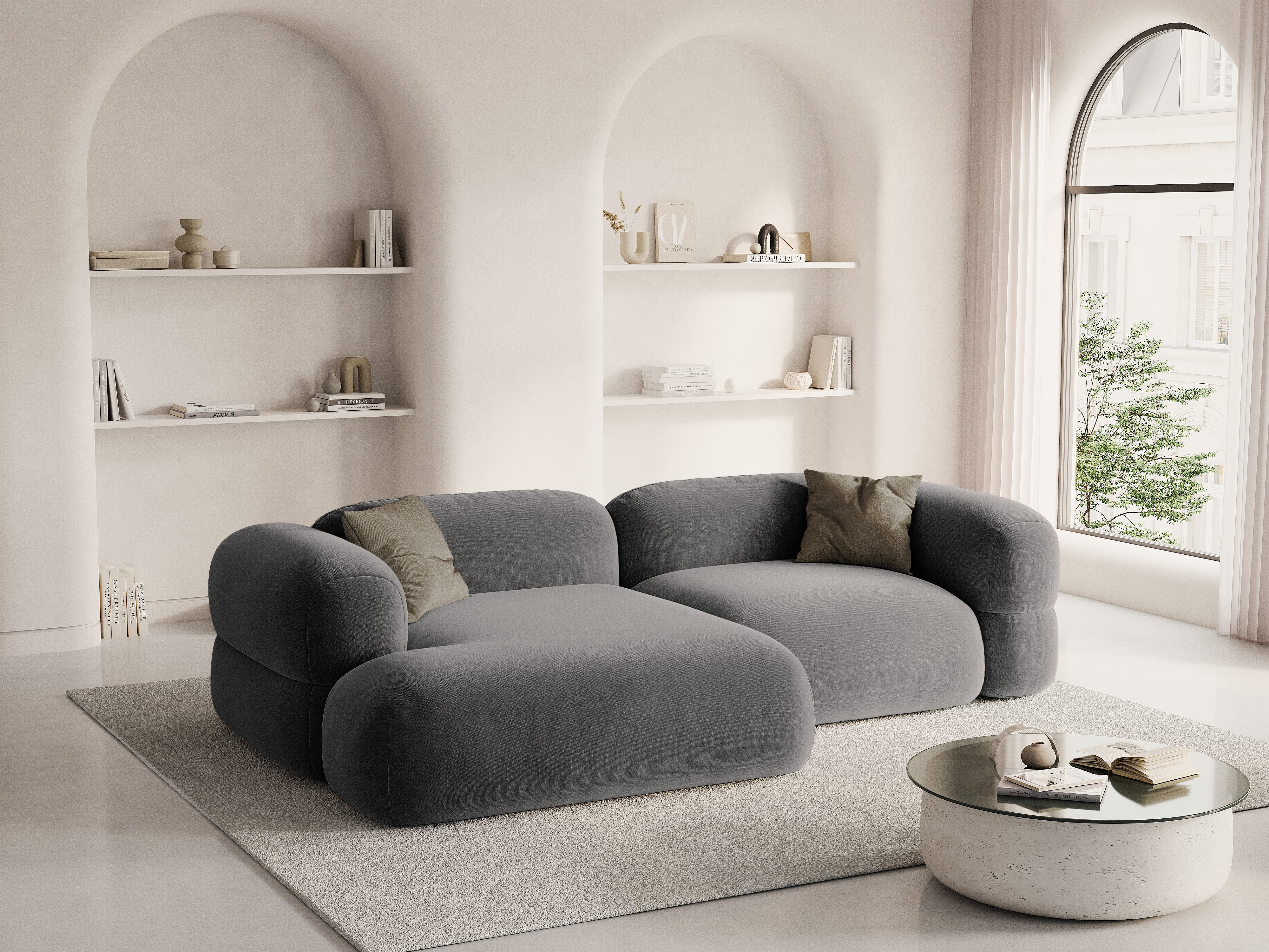 Left-facing velvet corner sofa ROGER gray