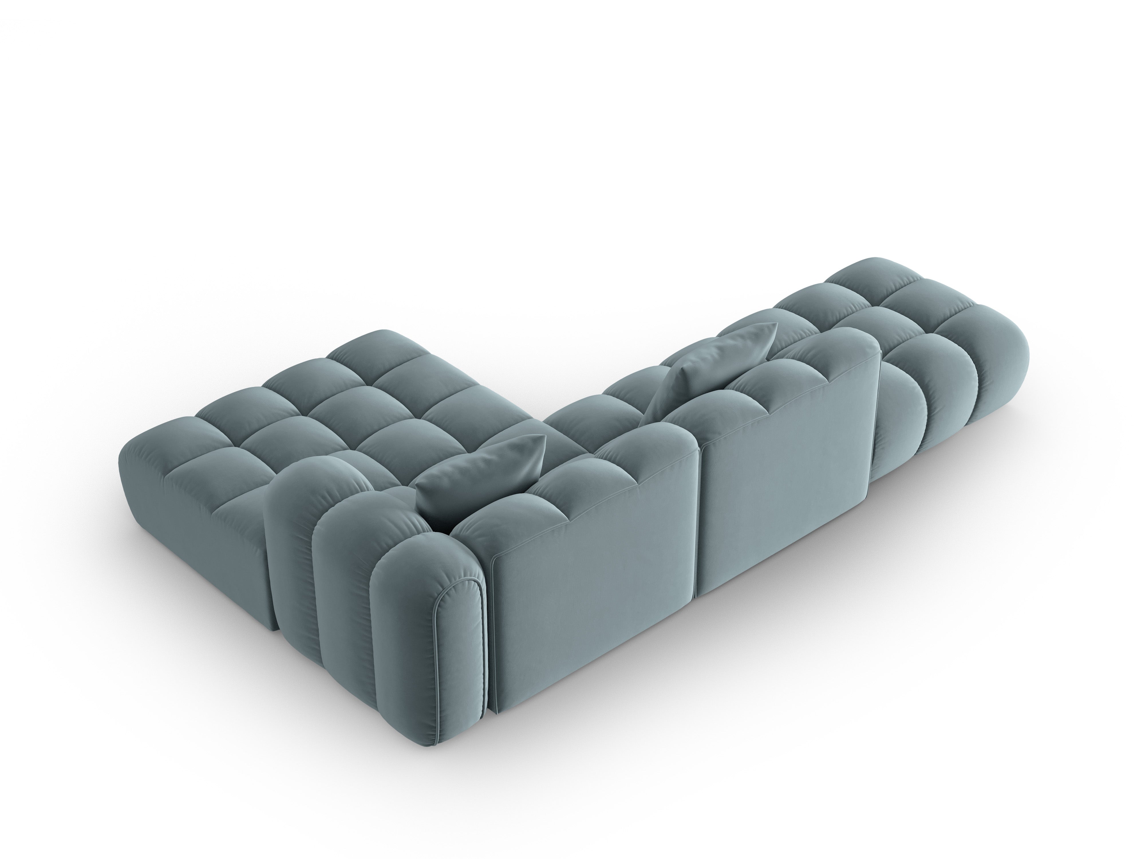 Svetlomodrý otvorený pravý sametový rohový gauč ASTRO