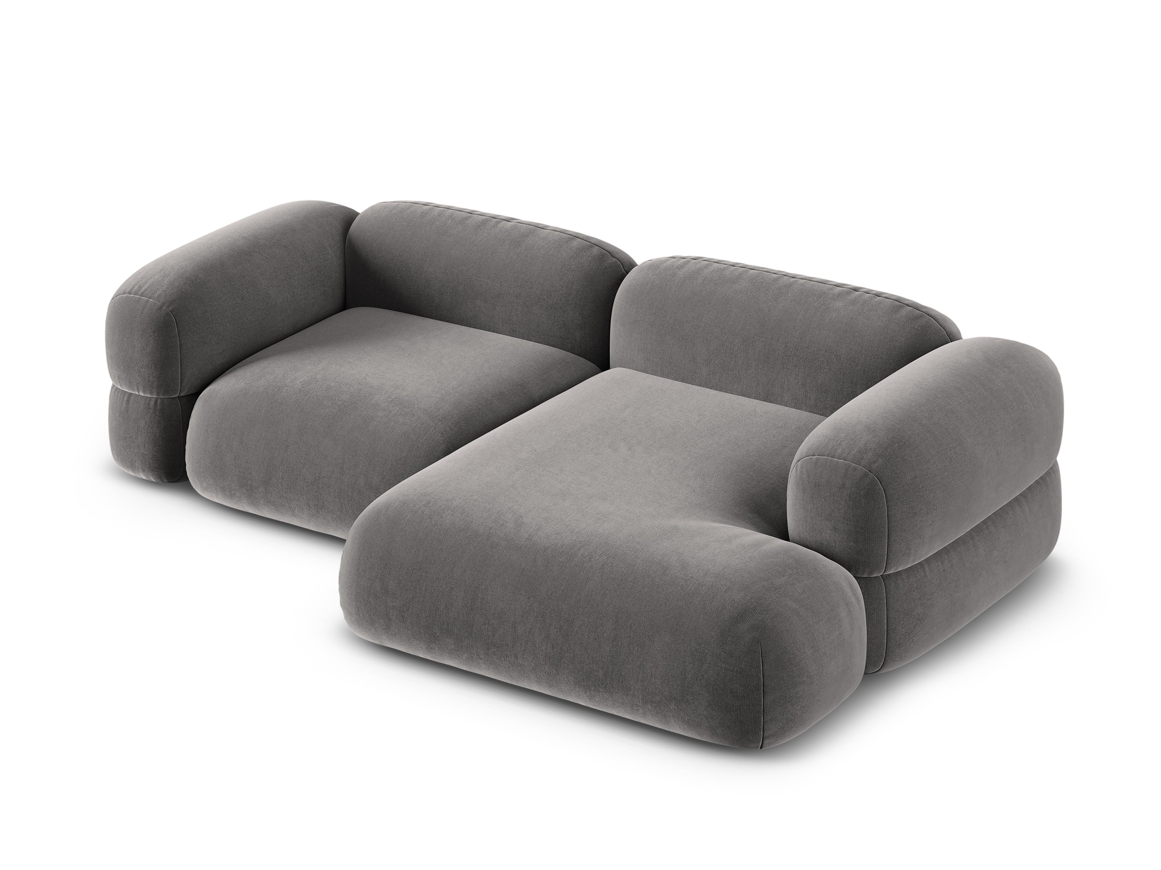 Sivý pravostranný sametový rohový gauč ROGER