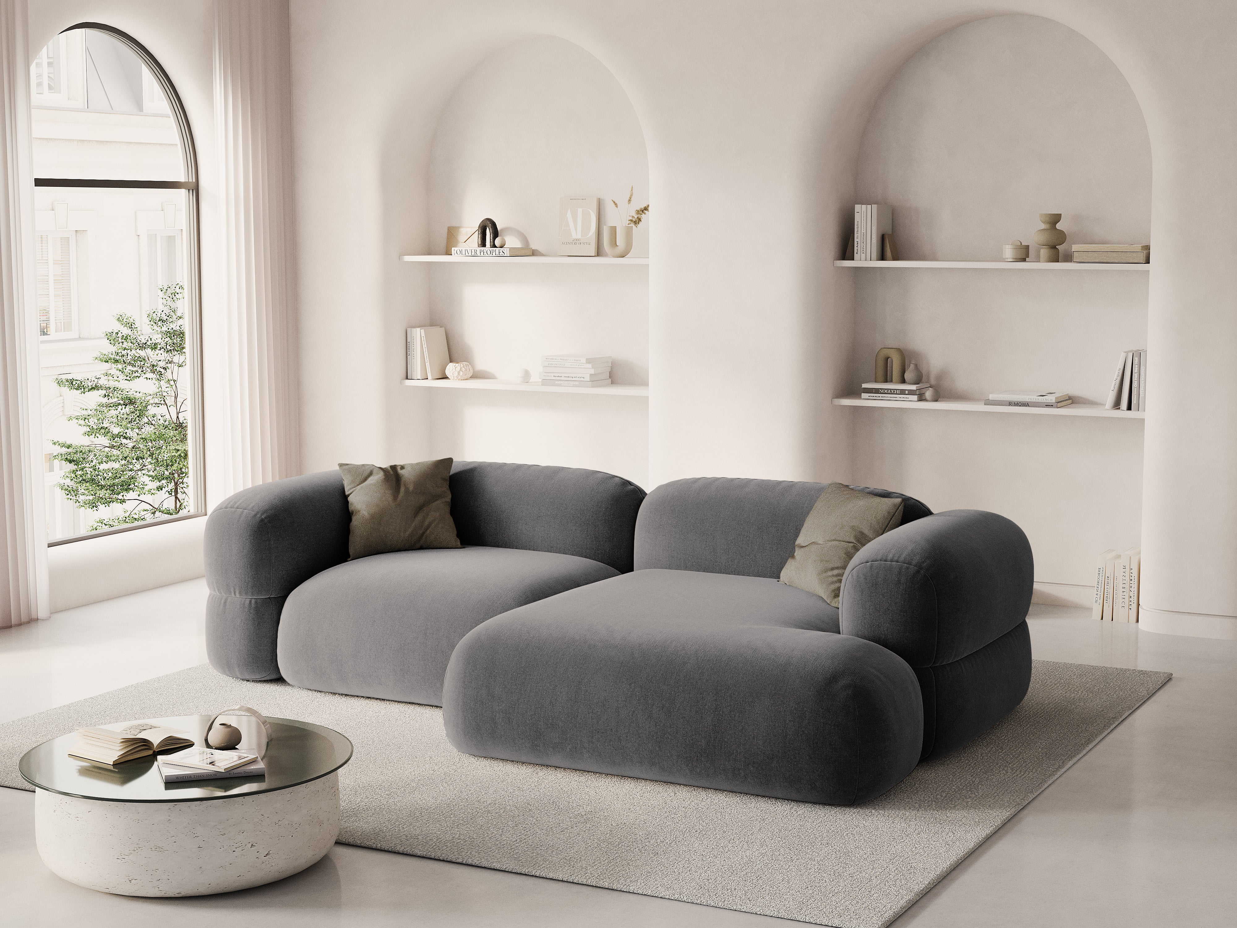 Right-facing velvet corner sofa ROGER gray