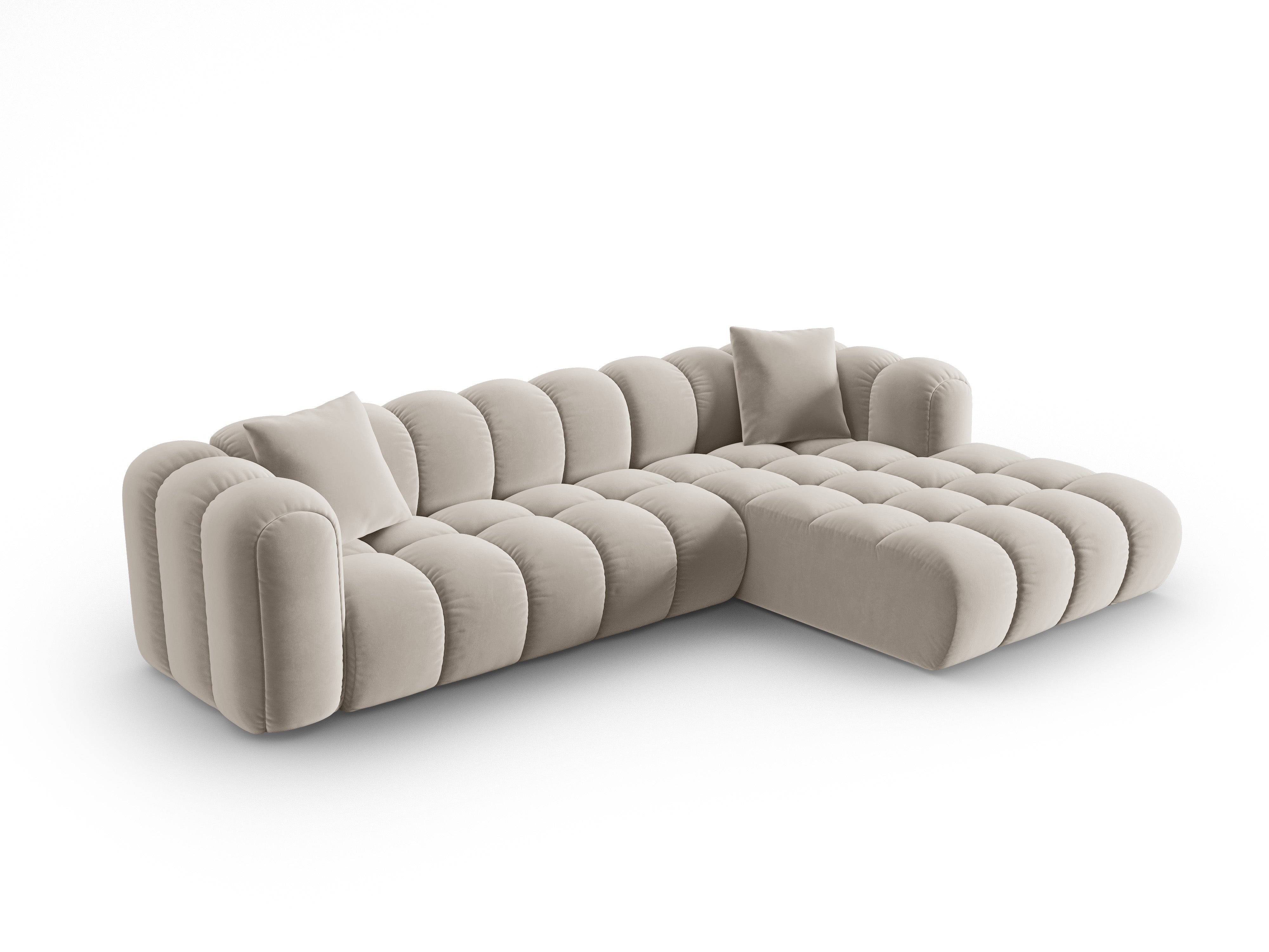 Sametový rohový gauč pre 4 osoby pravý ASTRO ecru