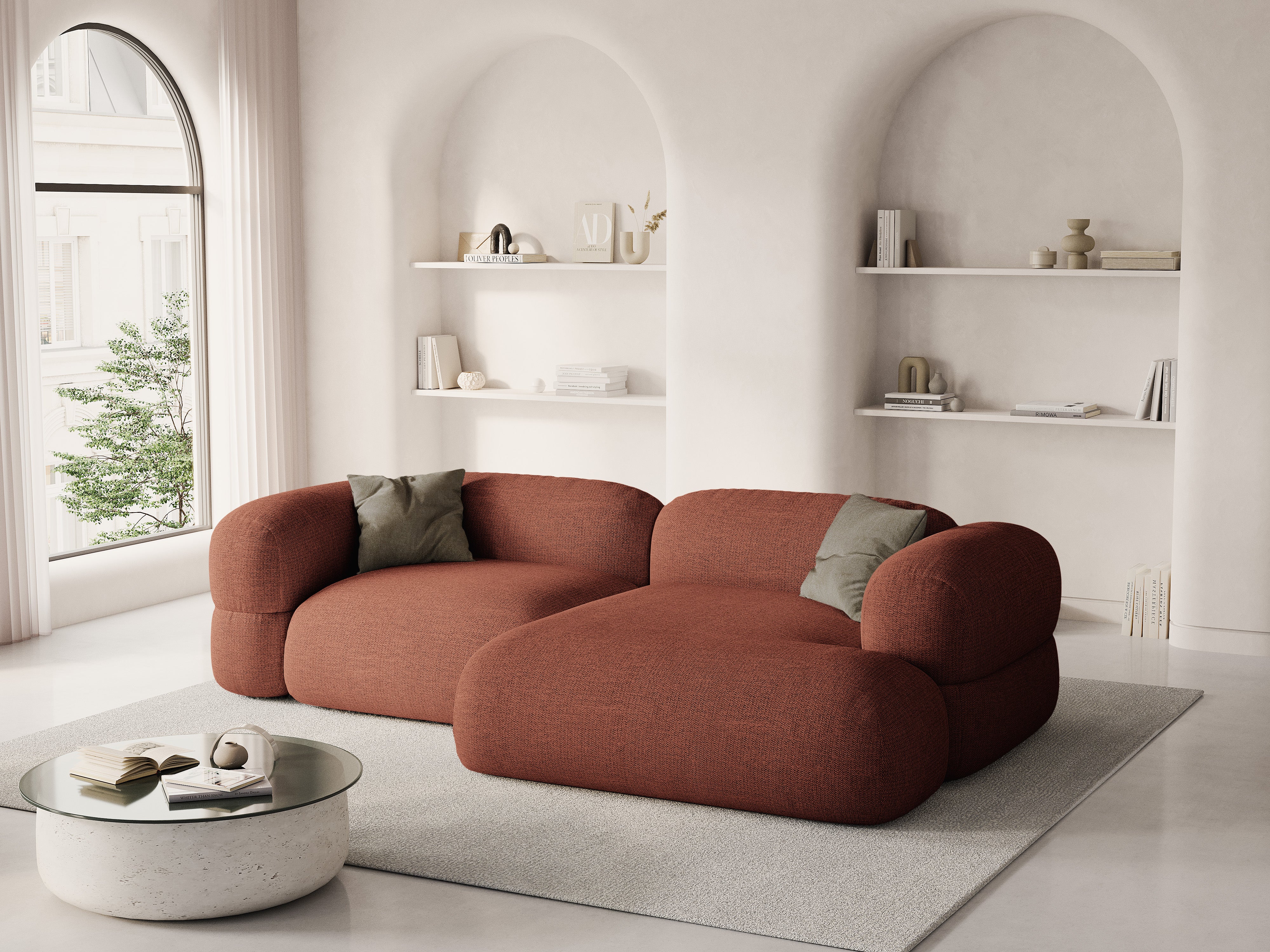 Rohová sedačka pravá ROGER koralový šenil