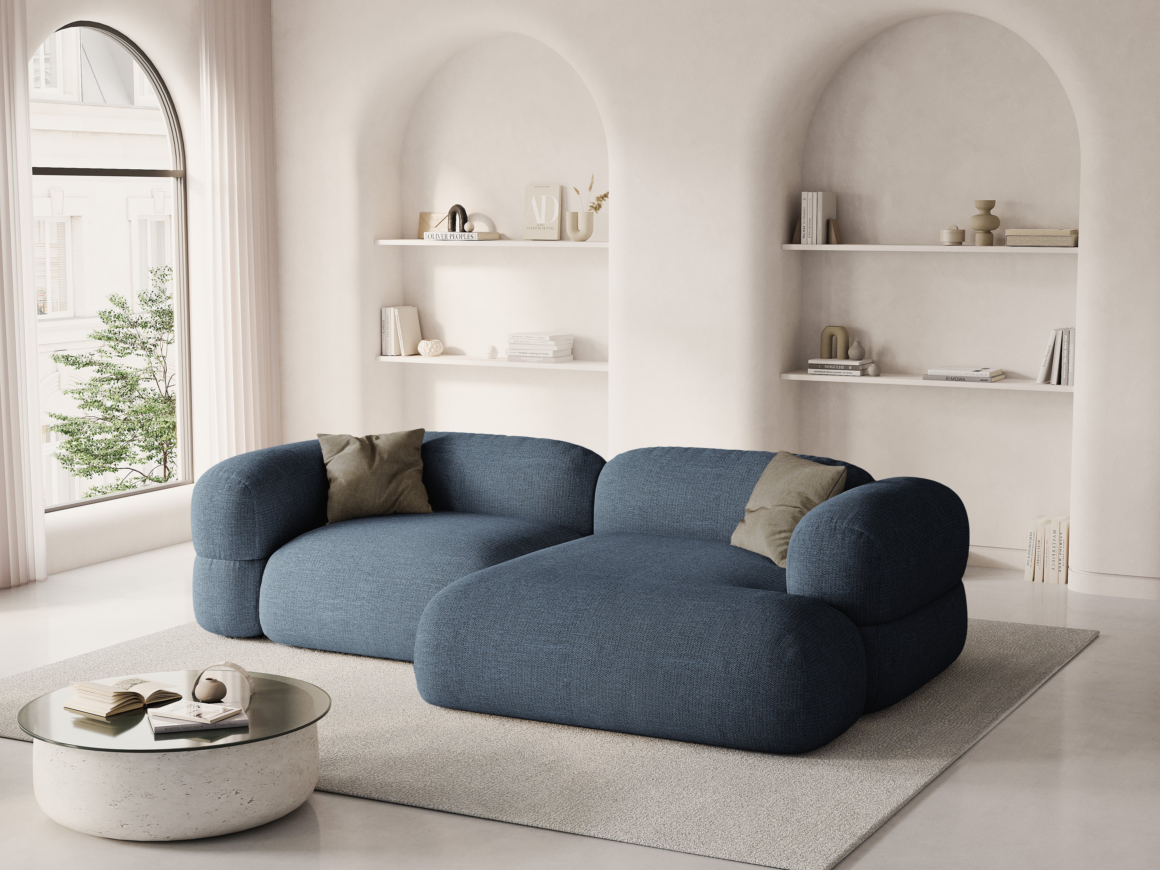 Pravostranný rohový gauč ROGER tmavomodrý šenil