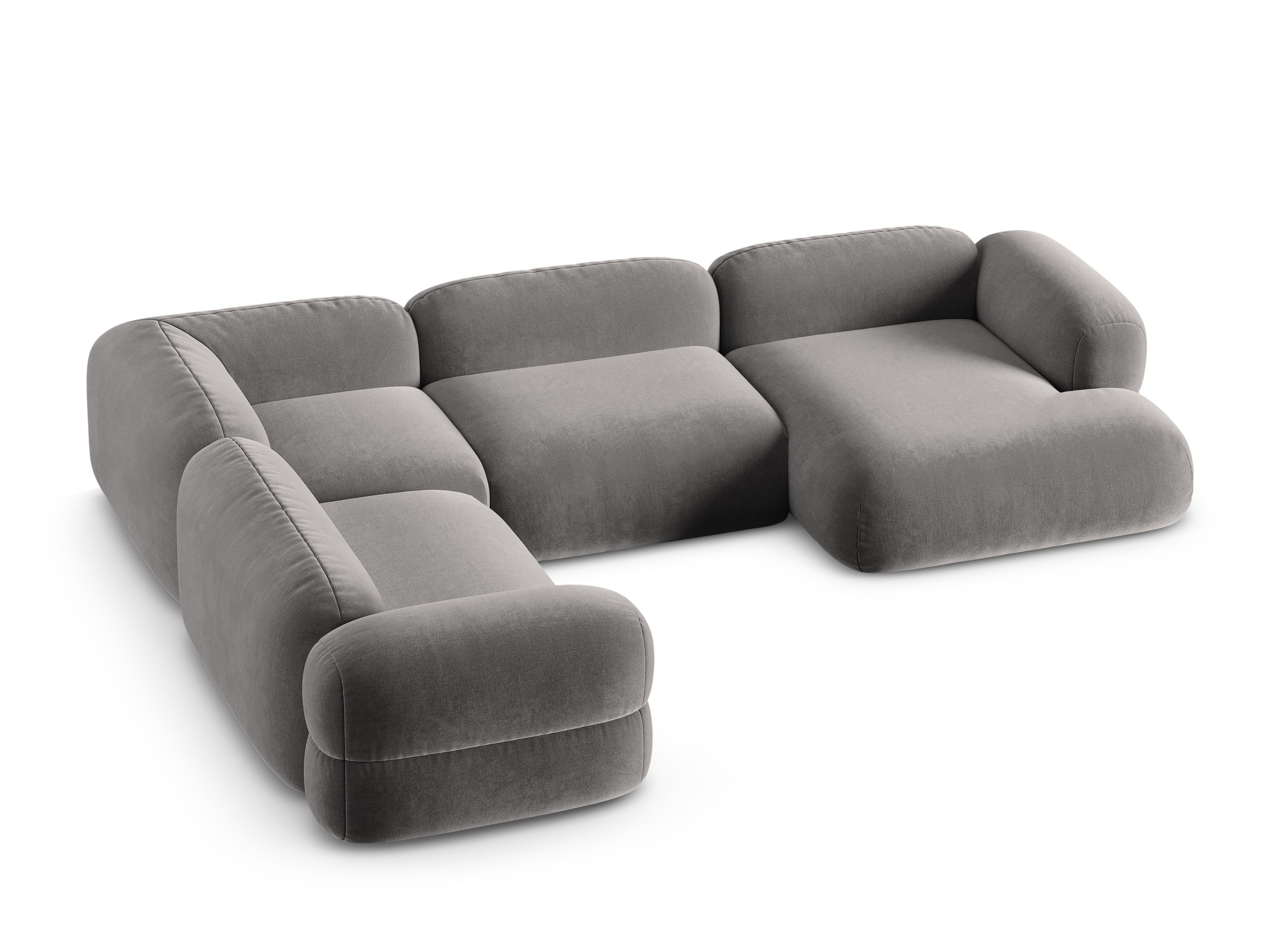 Sivý sametový rohový gauč v tvare U ľavý ROGER