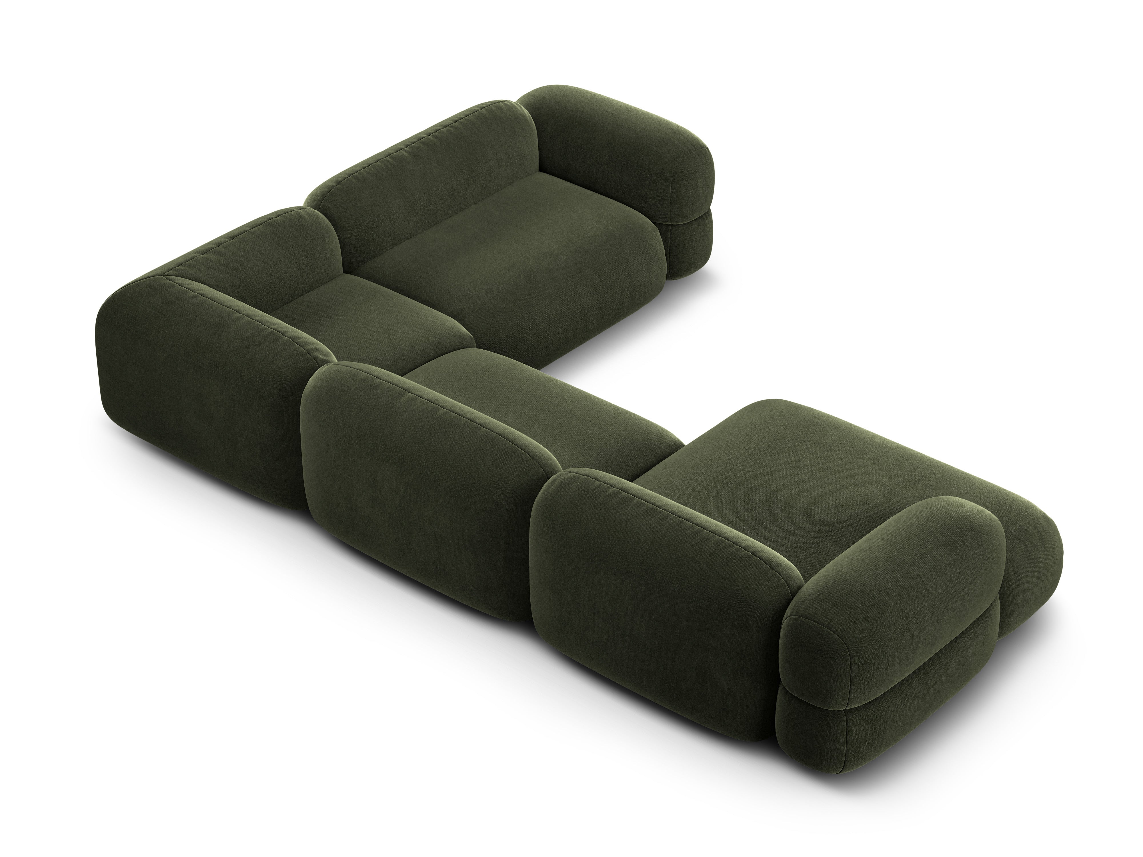 Right-facing U-shaped velvet corner sofa ROGER in olive green
