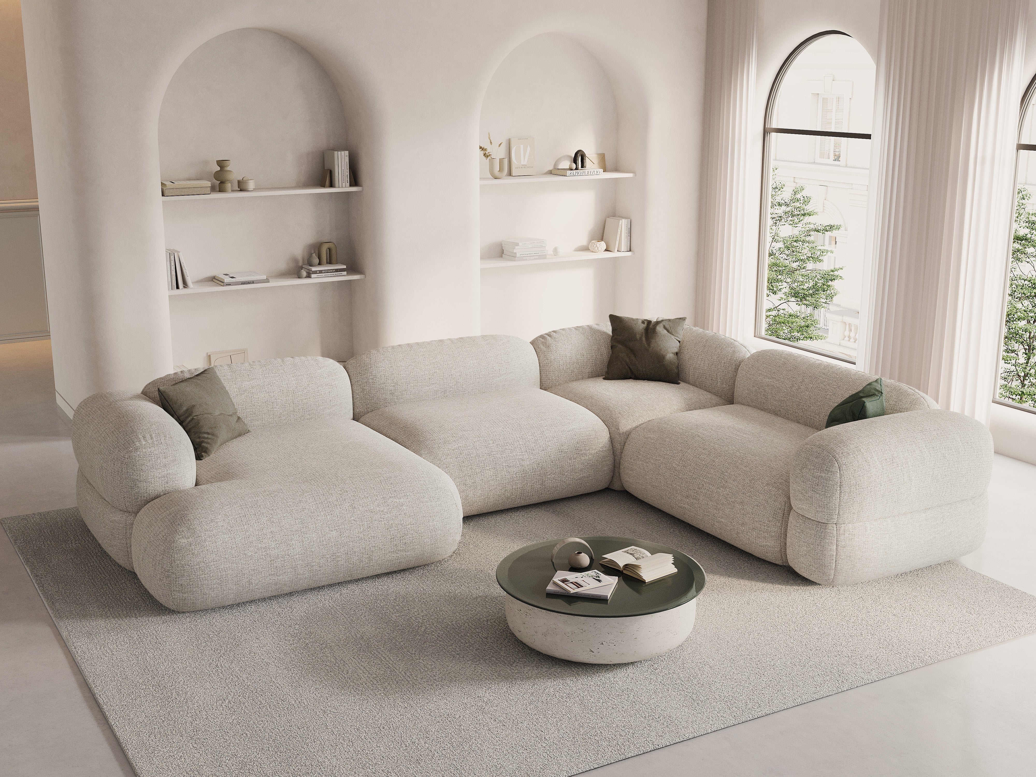 Narożnik w kształcie U prawostronny ROGER beżowy szenil