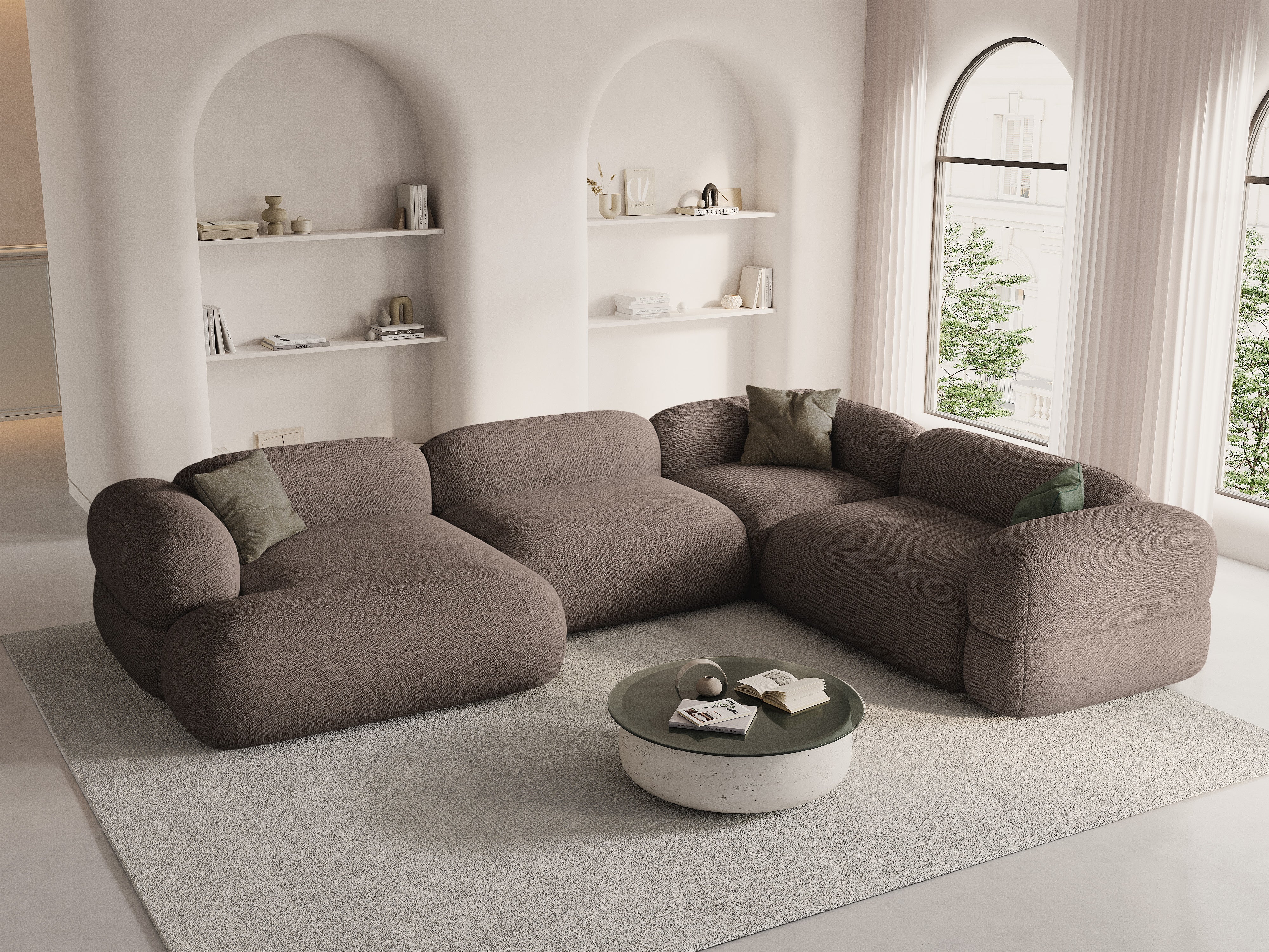 Right-facing U-shaped corner sofa ROGER cappuccino chenille
