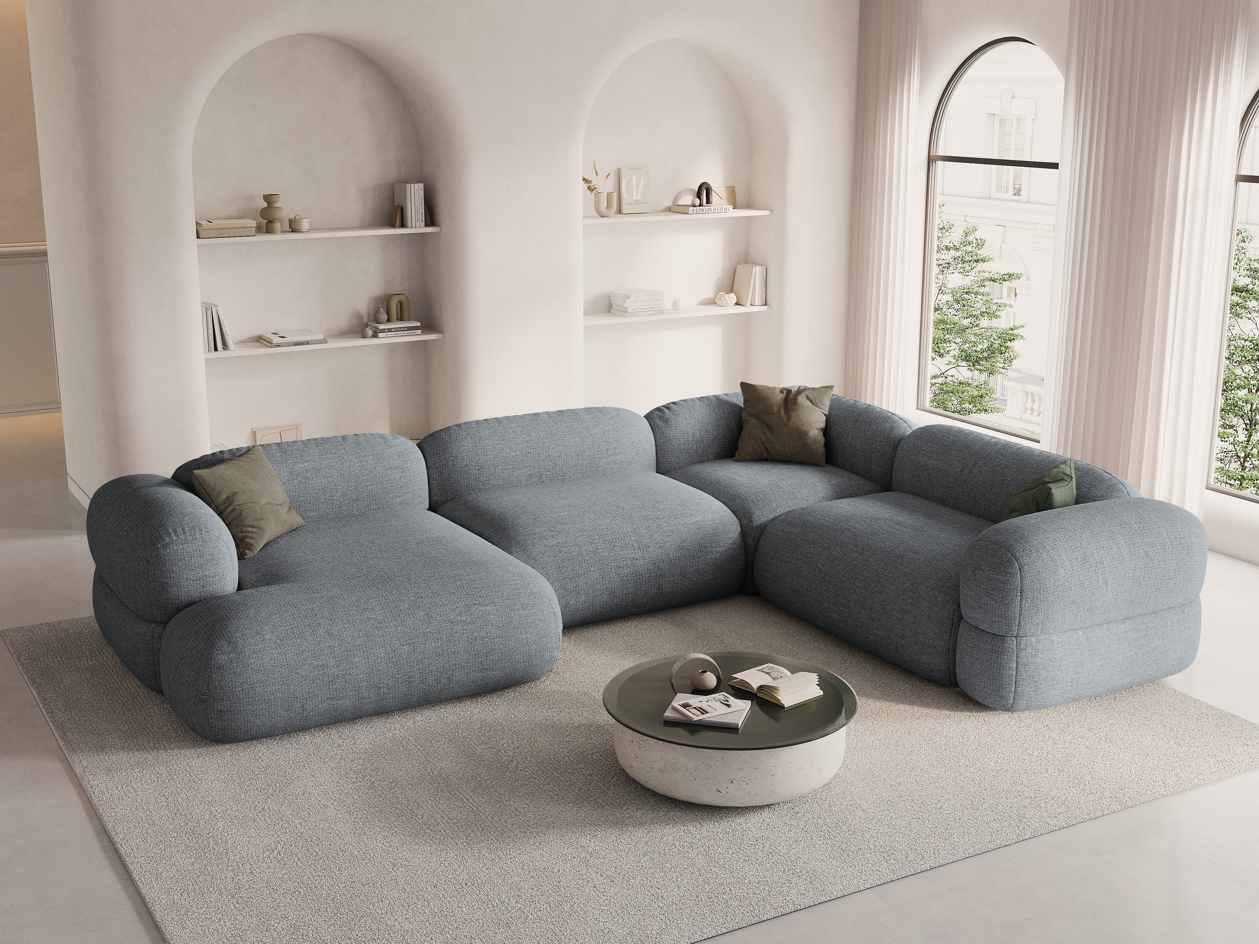 Right-facing U-shaped Corner Sofa ROGER gray chenille