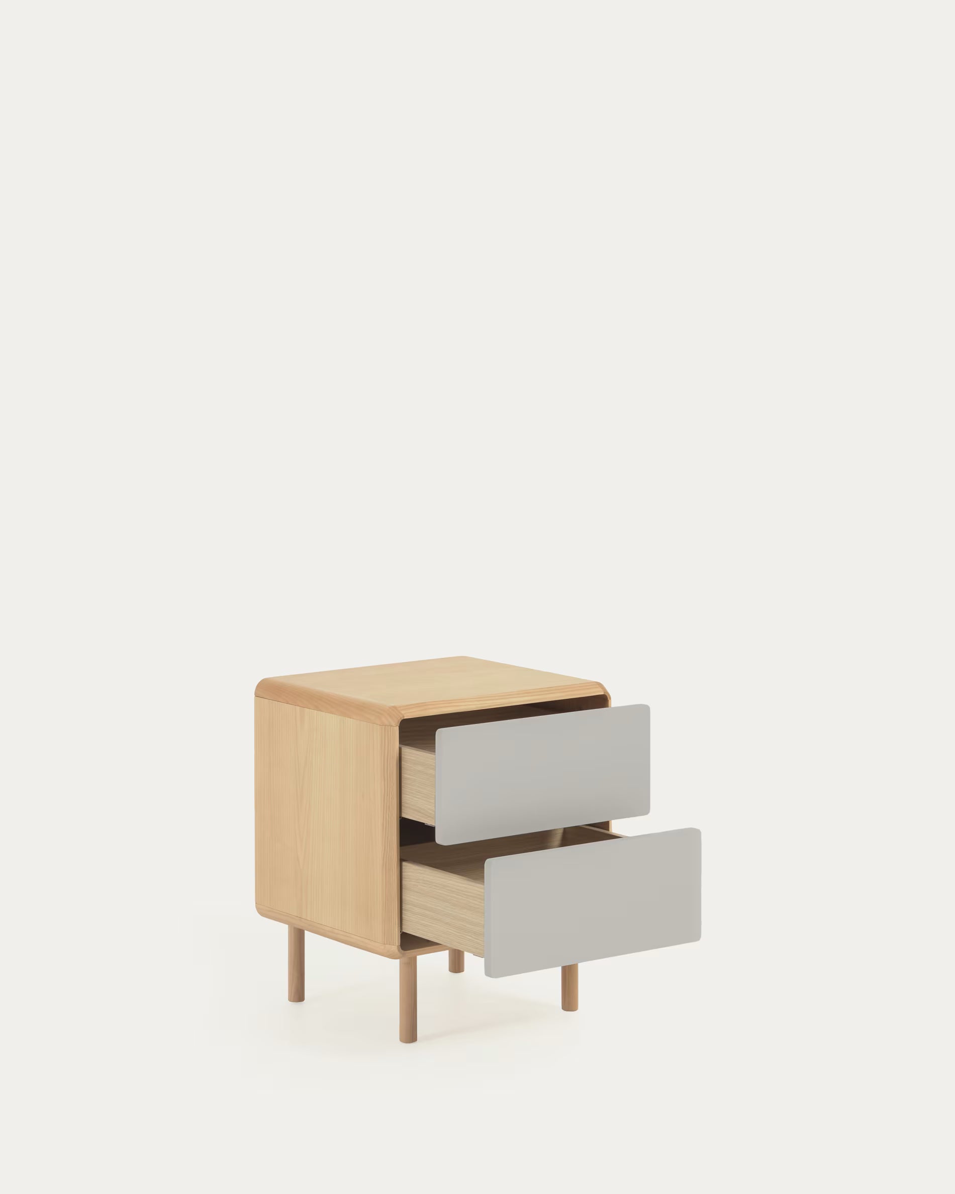 Nočná skrinka ANIELLE svetlosivá s drevom