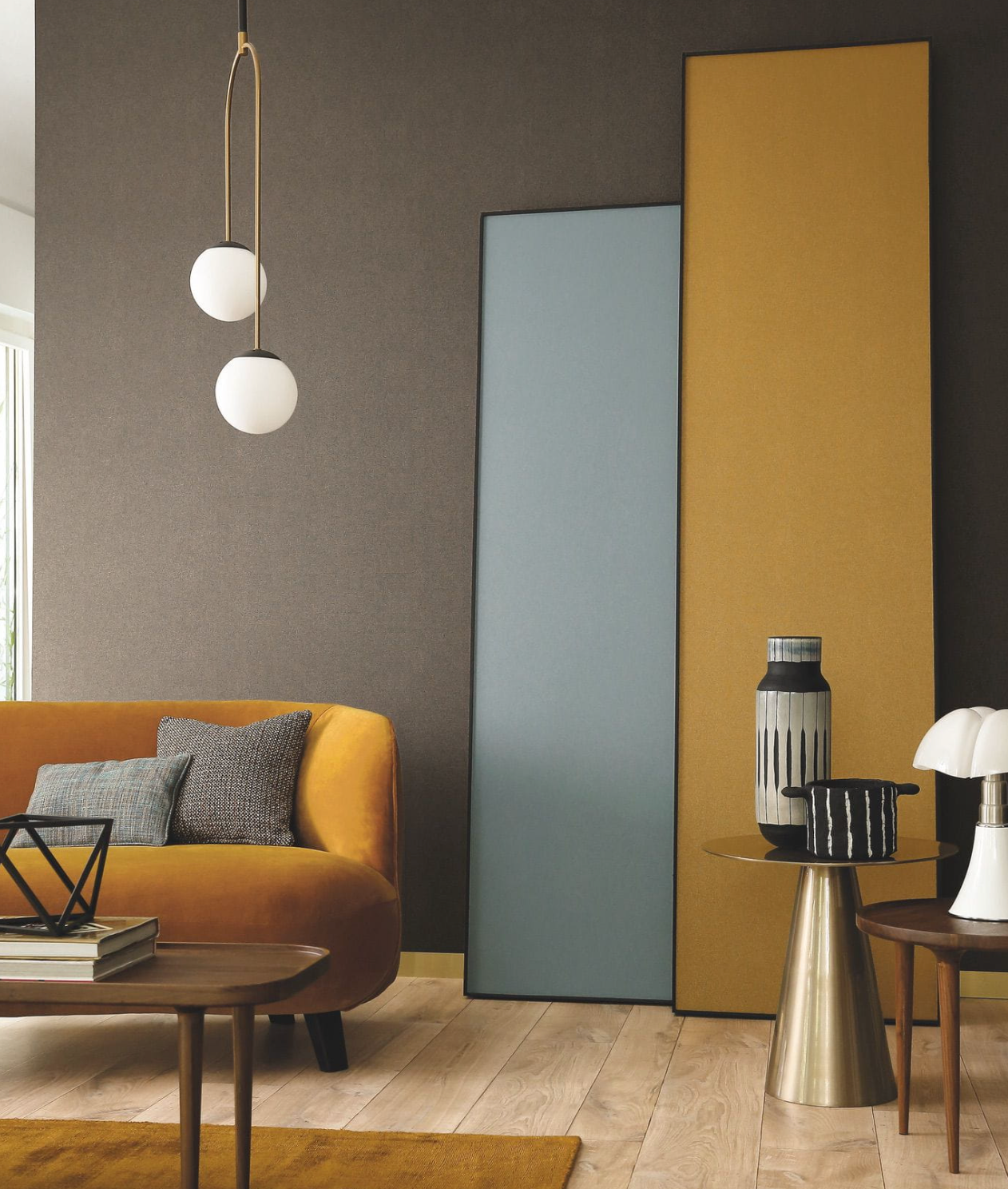 Structural wallpaper resembling canvas ALEPH - OR dark yellow