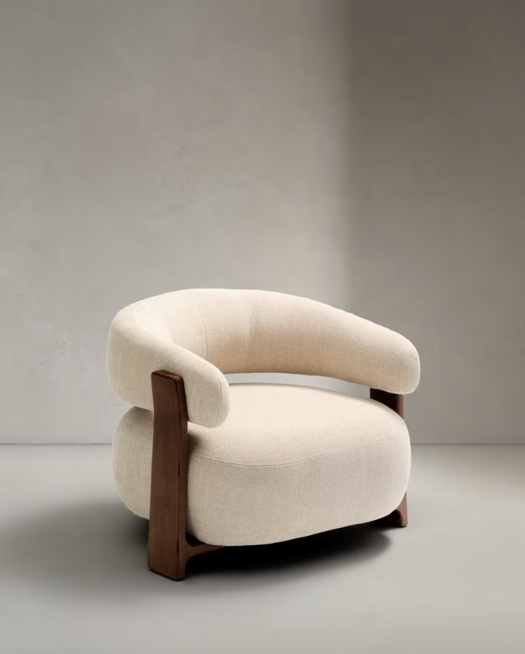 GRANITE armchair in beige chenille with a dark ash base