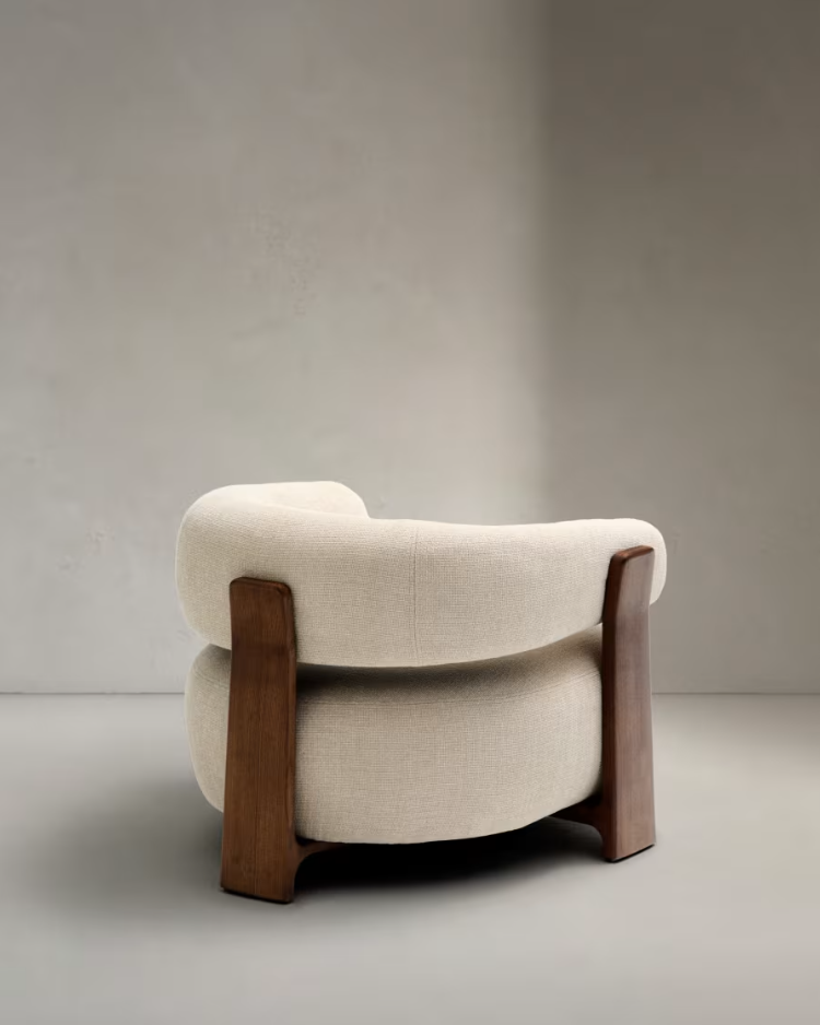 GRANITE armchair in beige chenille with a dark ash base
