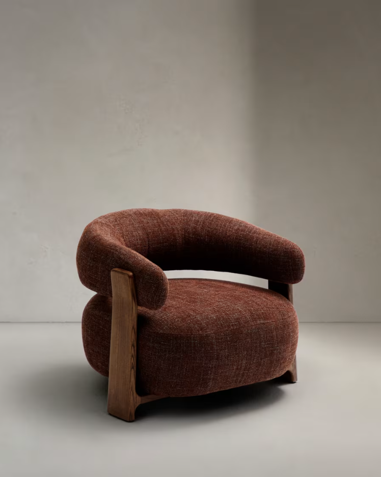 GRANITE armchair in brown chenille with a dark ash base