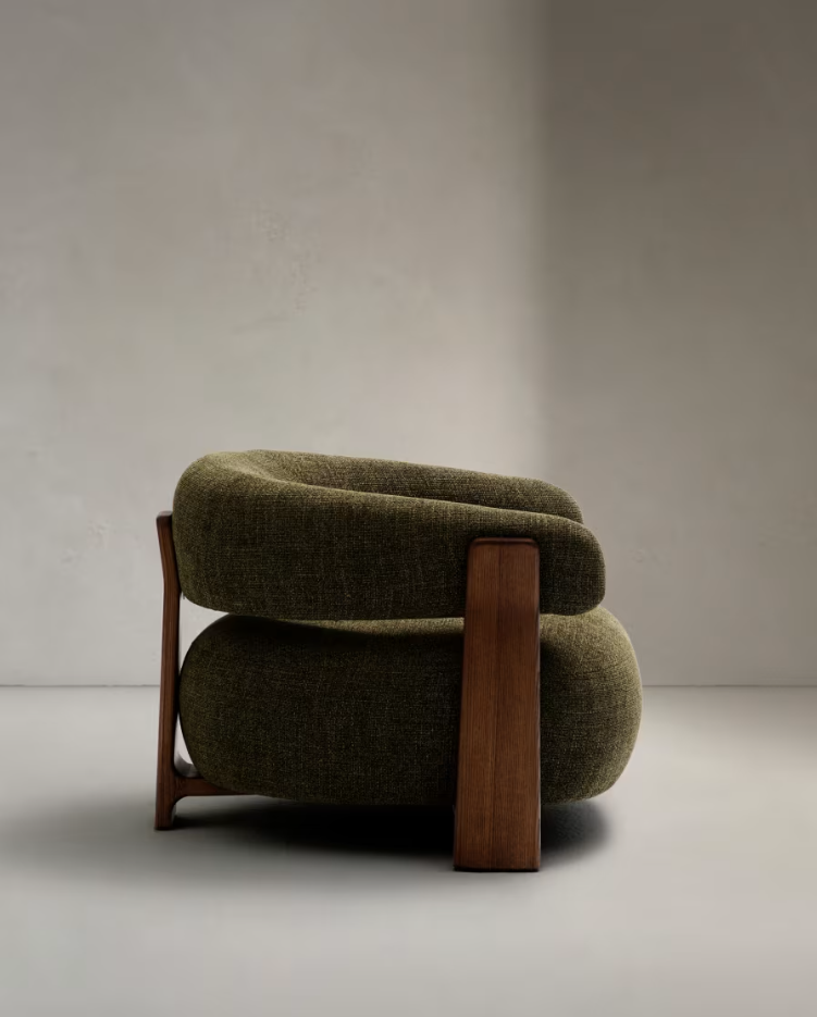 GRANITE green armchair with a dark ash base