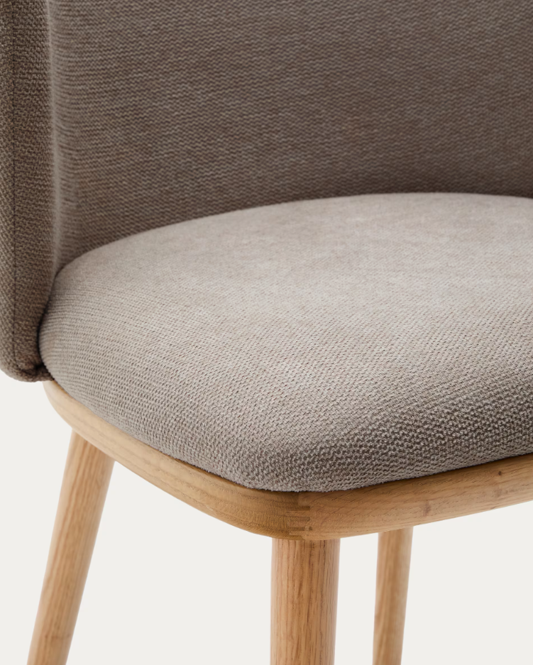 Krzesło w tkaninie szenilowej CISELIA jasnobrązowy z jasną podstawą