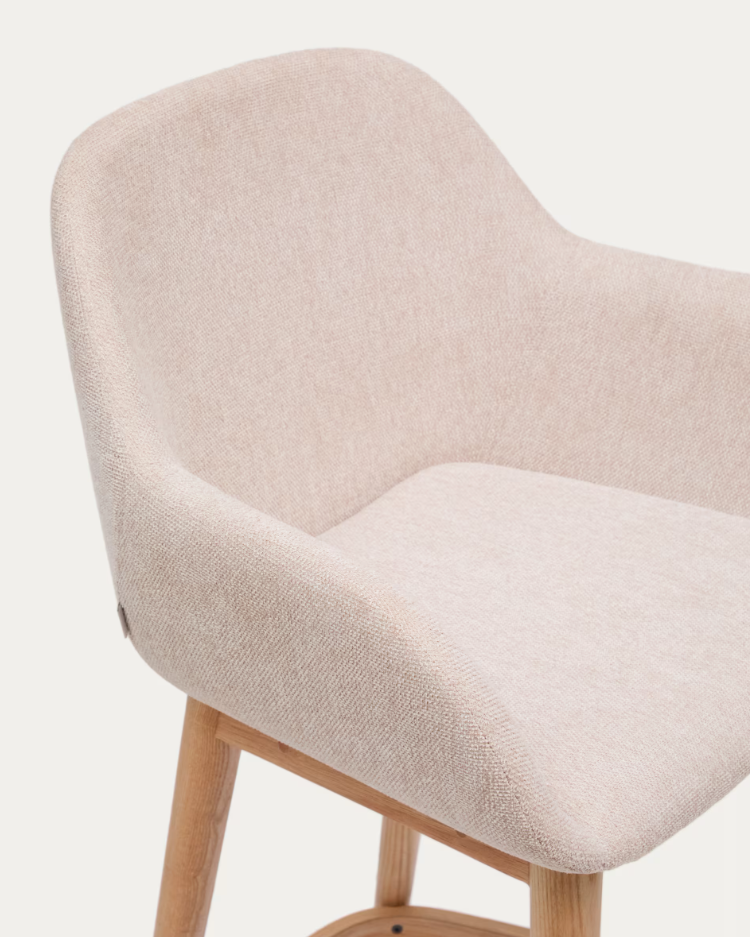 Krzesło barowe KONNA beżowy z jesionową podstawą