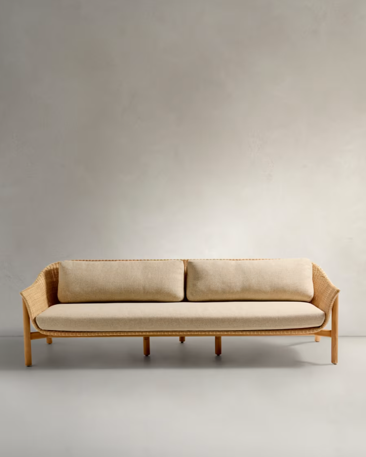 External sofa 3-person galea wood and rattan wood