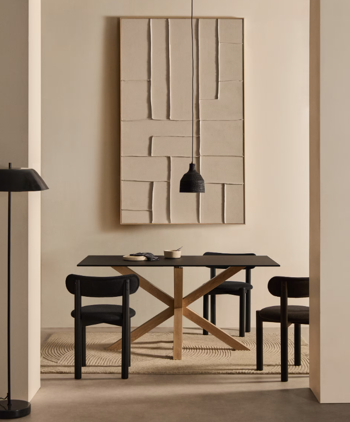 ARGO Black Table with Wood-Look Base