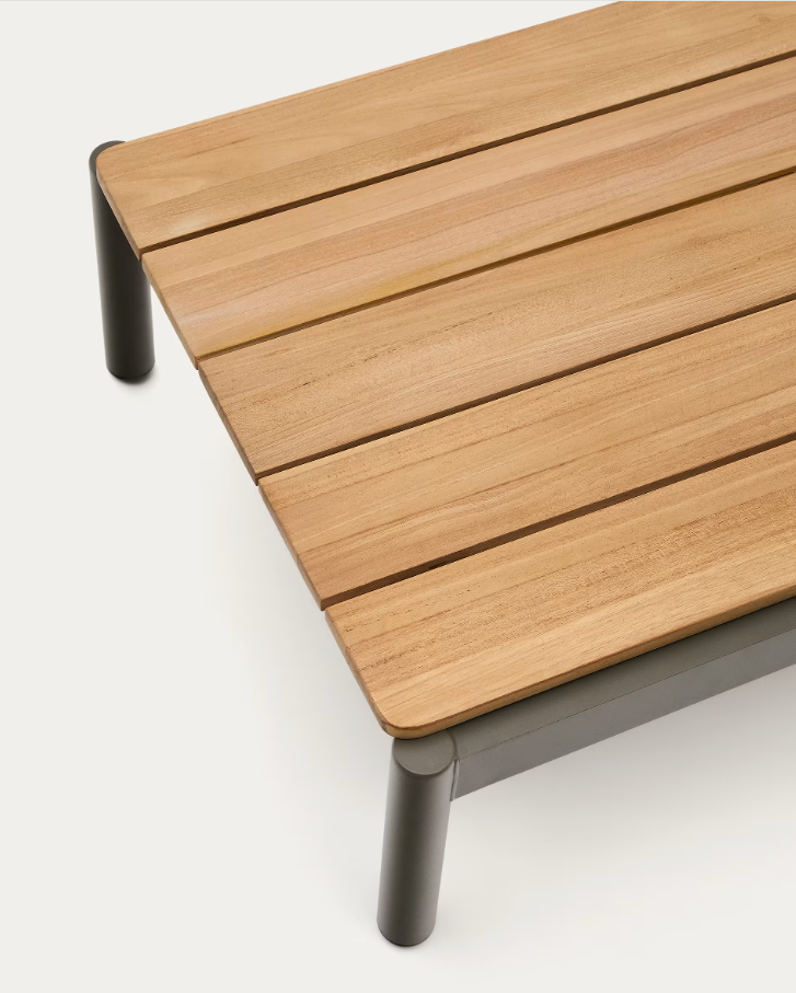 Záhradný konferenčný stolík SORELLS z teakového dreva s tmavozeleným podstavcom