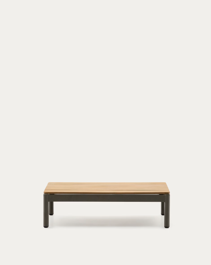 Záhradný konferenčný stolík SORELLS z teakového dreva s tmavozeleným podstavcom