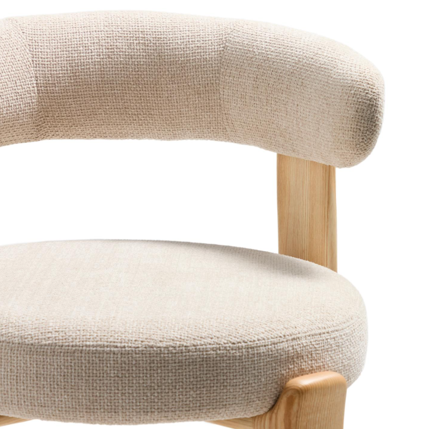 GRANITE beige chenille stool with an ash base