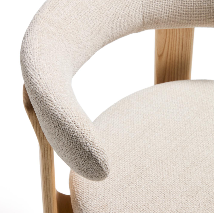 GRANITE beige chenille stool with an ash base