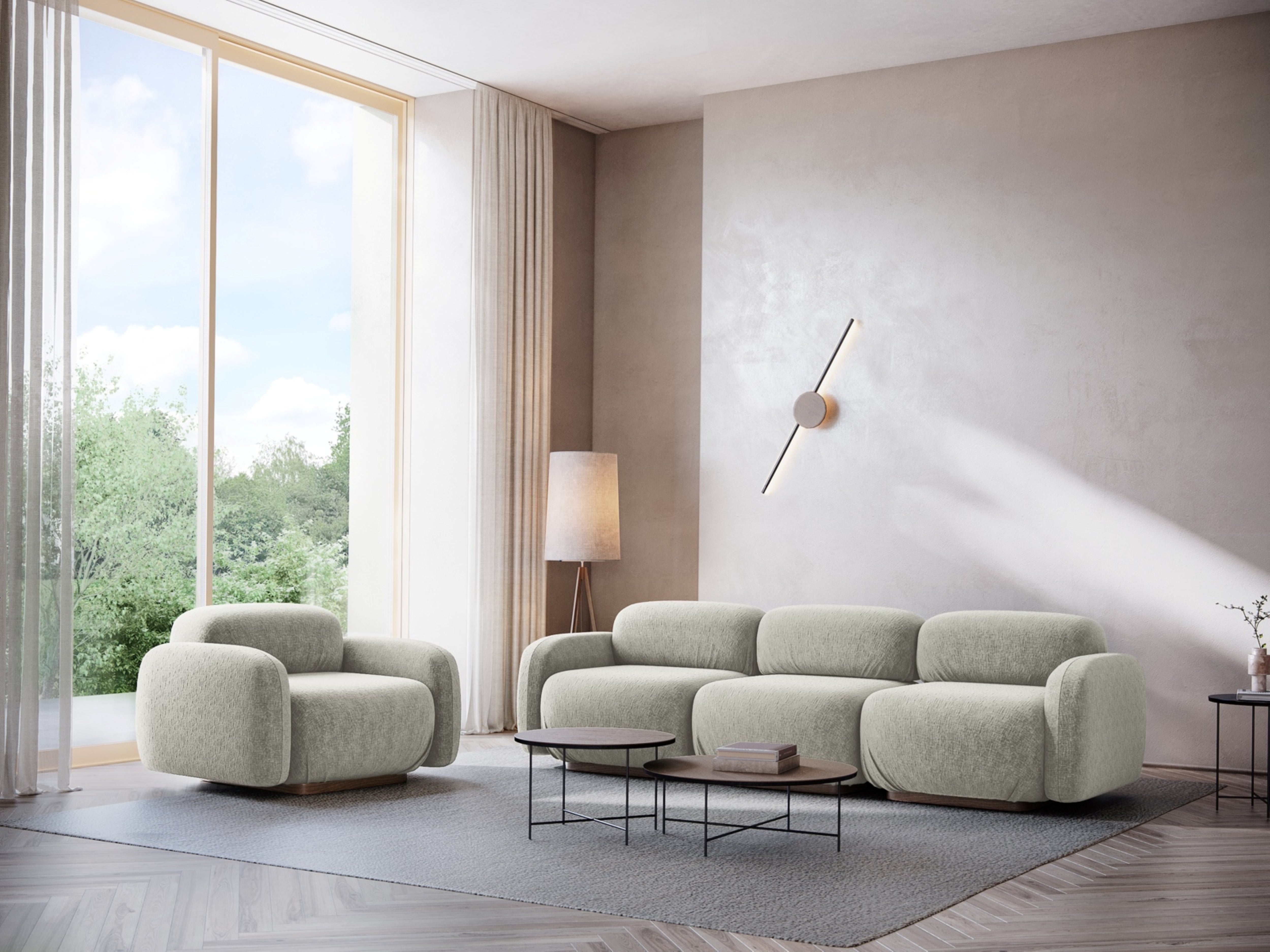 AILANI Silver Boucle 3-Seater Modular Sofa