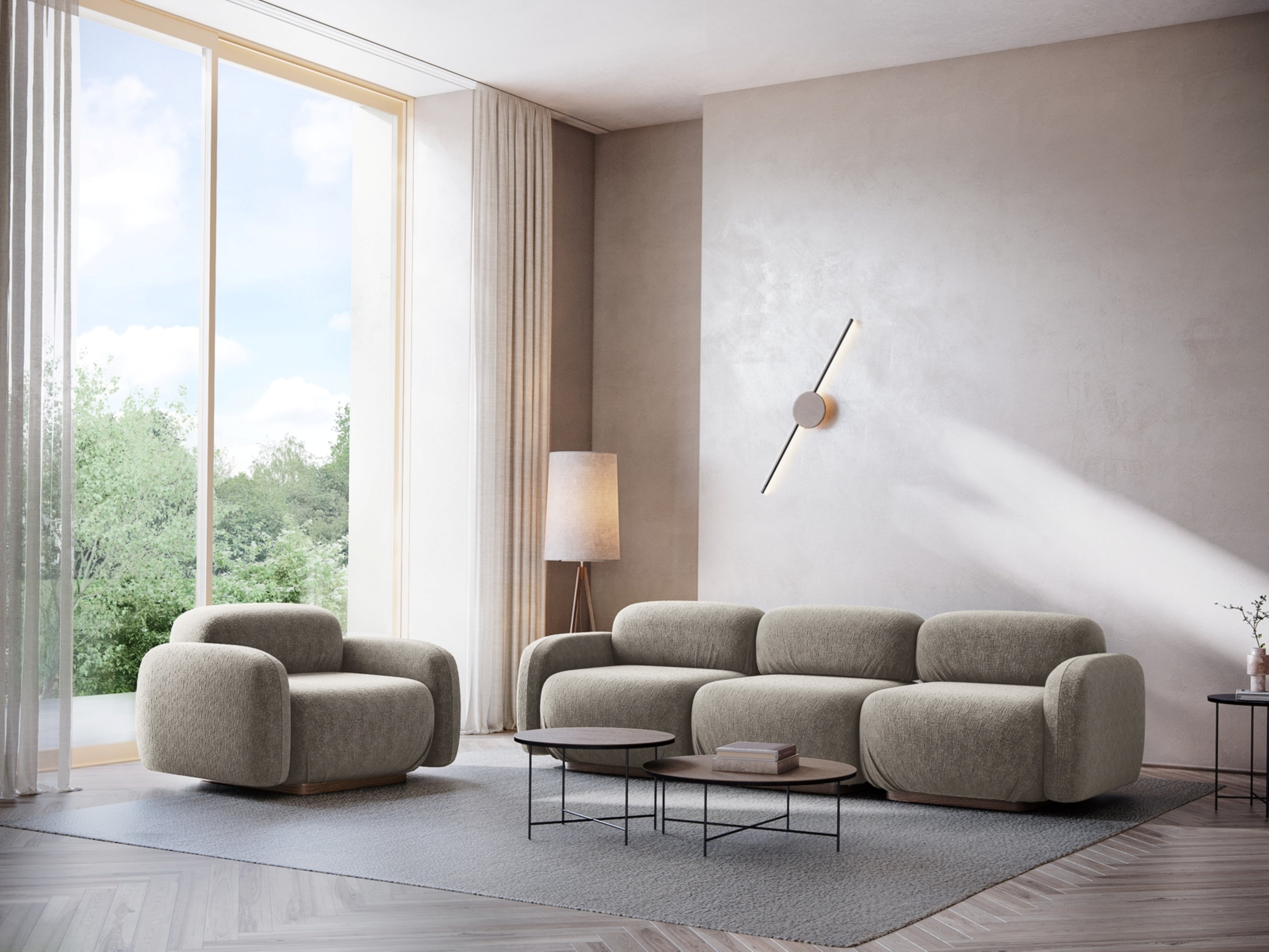 3-Seater Modular Sofa AILANI Ecru Boucle