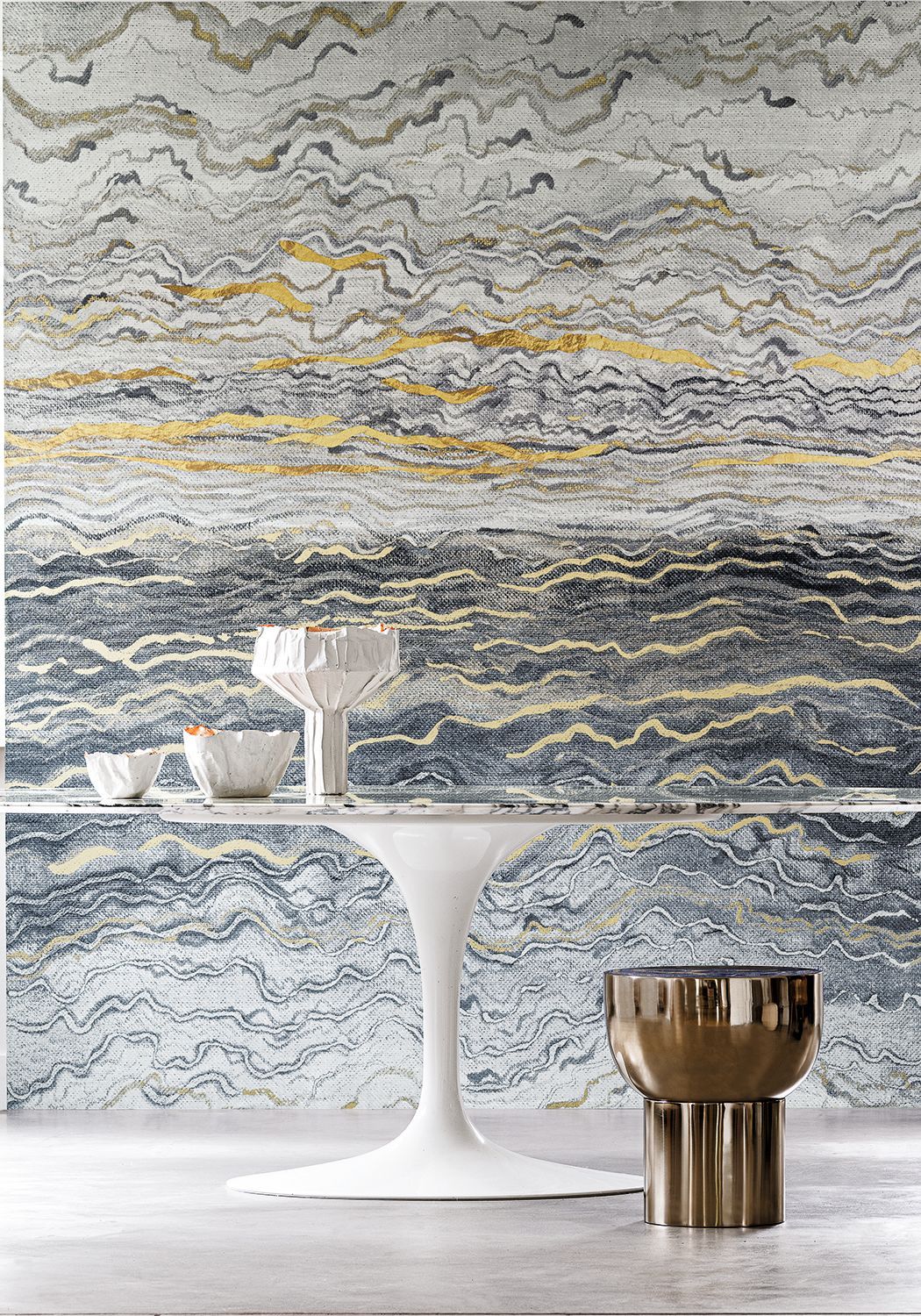 Metallic Mural AZURITE - WHITE/GRAY/GOLD gray with gold