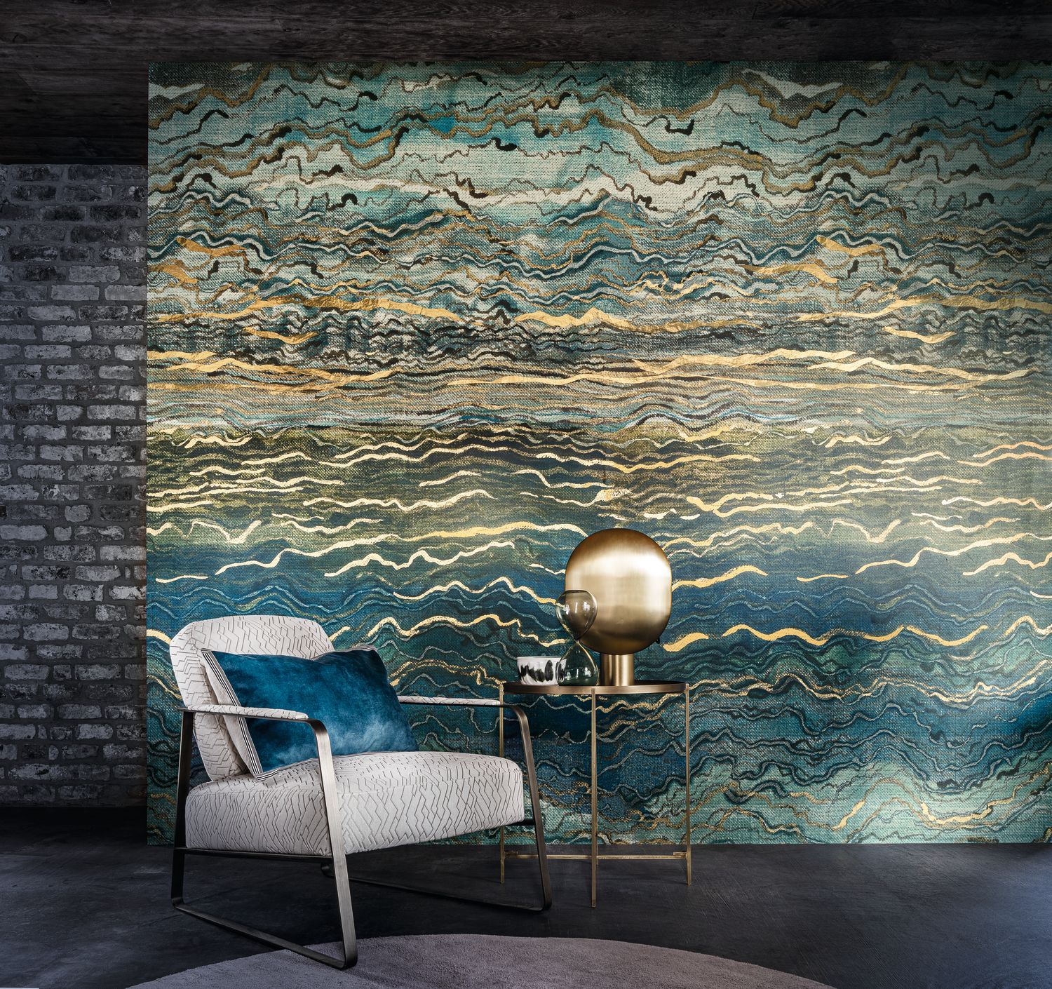 Metallic Mural AZURITE - BLUE/GREEN/GOLD blue with gold